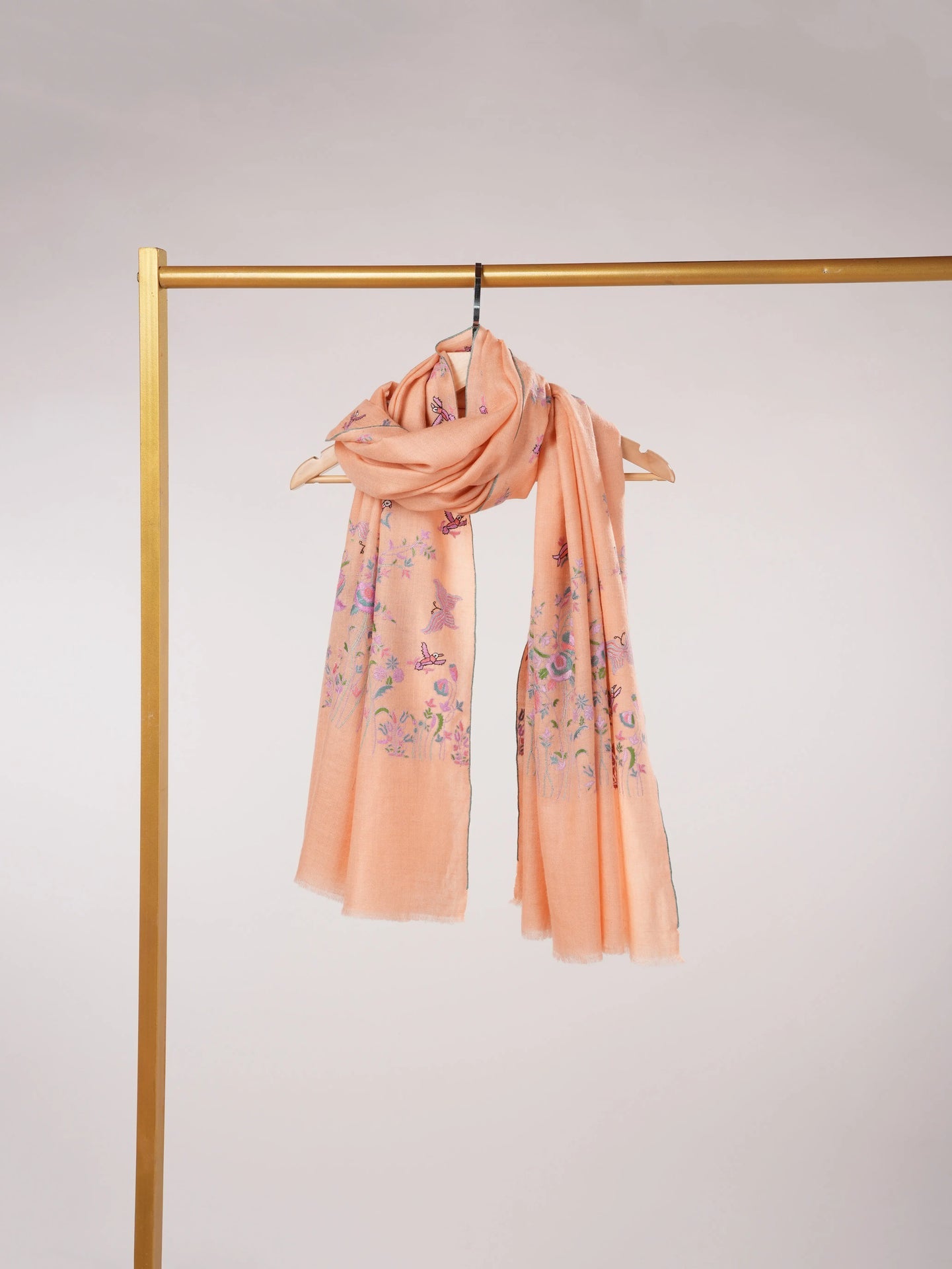 Peach Pashmina Shawl Handwoven in Kashmir with Palldar Hand Embroidery Shahkaar.com
