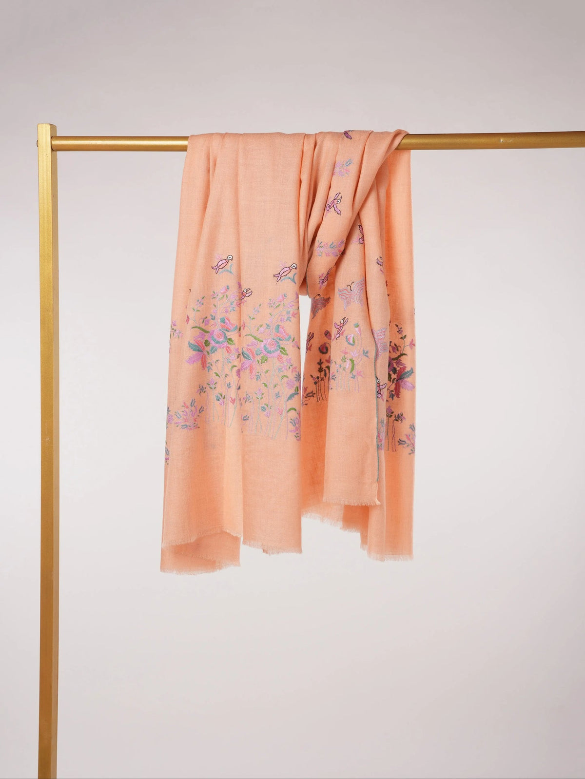 Peach Pashmina Shawl Handwoven in Kashmir with Palldar Hand Embroidery Shahkaar.com