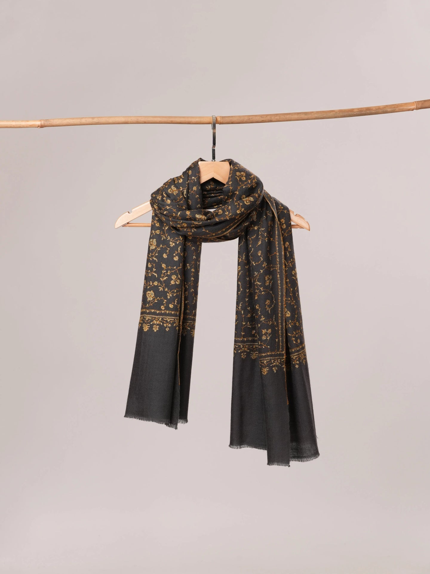 Grey Cashmere Scarf with Jali Hand Embroidery Shahkaar.com