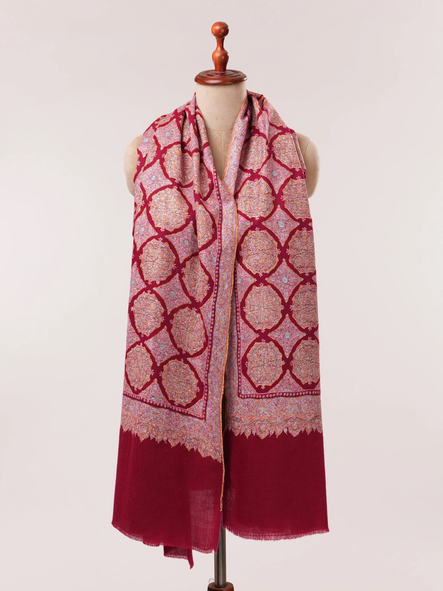 Handwoven Pure Pashmina Jamavar Shawl with Detailed Sozni Embroidery Shahkaar.com