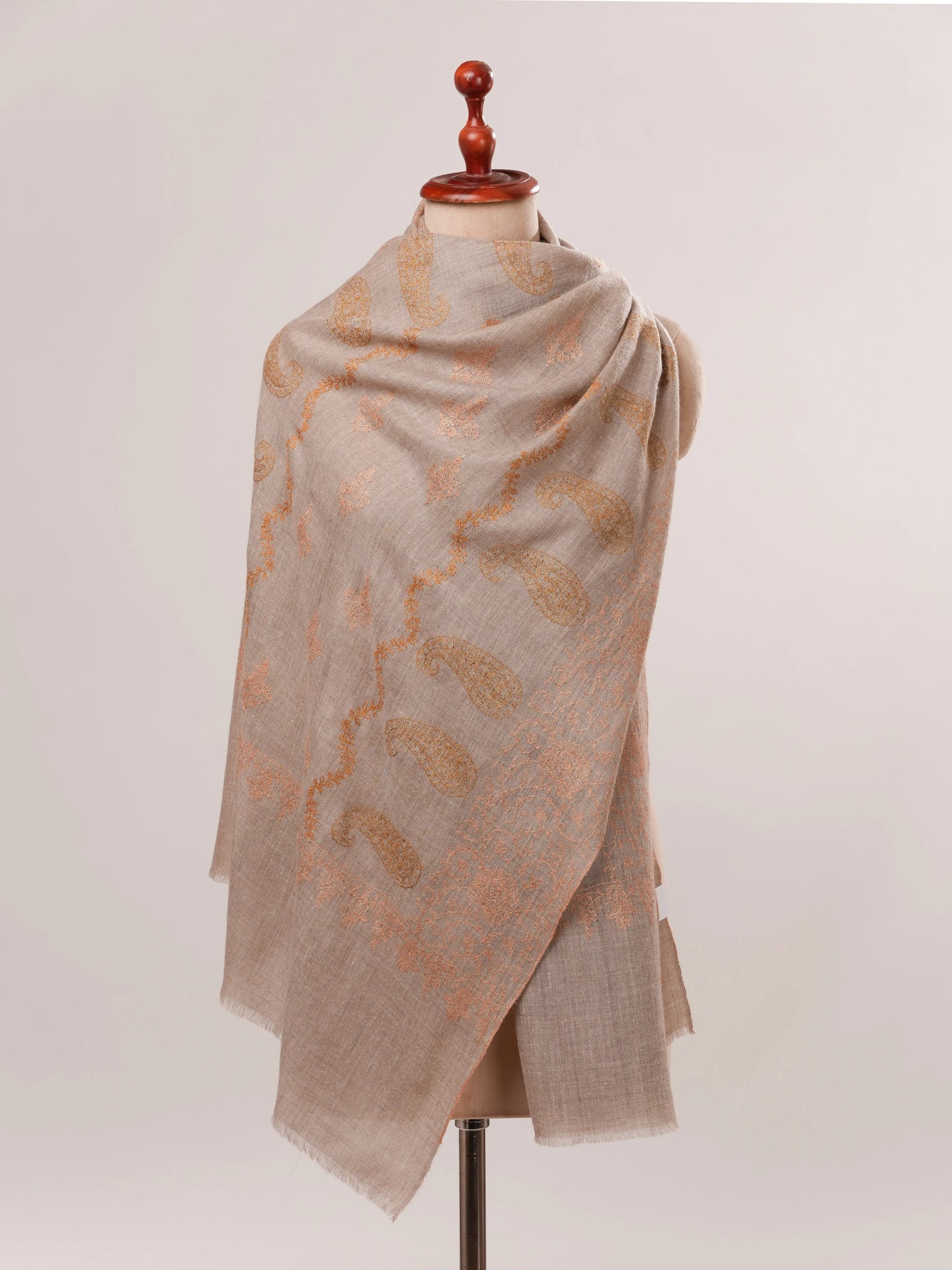 Natural Grey Cashmere Scarf with Hand Embroidery Shahkaar.com