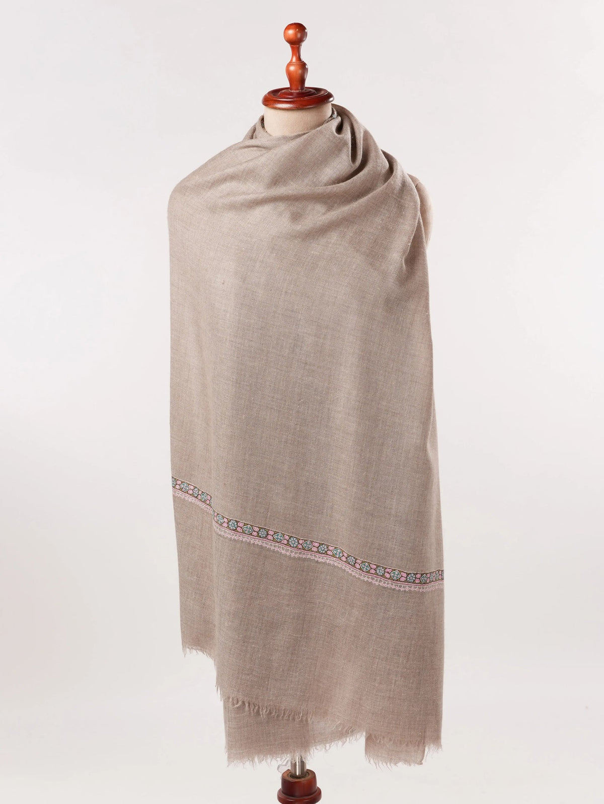 Hashidar Sozni Embroidered Beige Authentic Pashmina Shawl