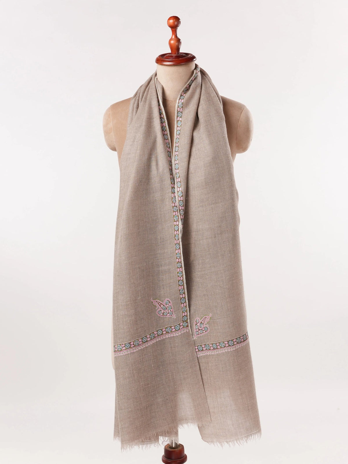 Hashidar Sozni Embroidered Beige Authentic Pashmina Shawl