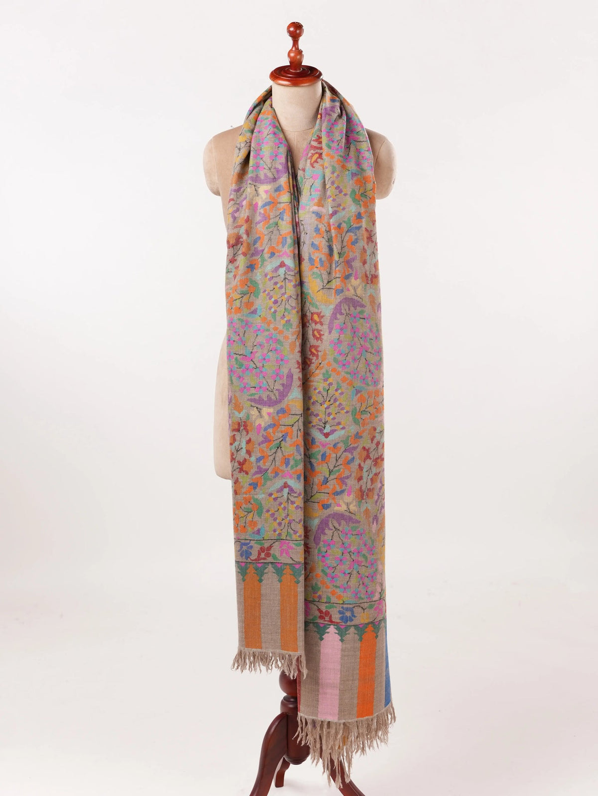 Oversized Beige Kani Handwoven Genuine Pashmina Shawl