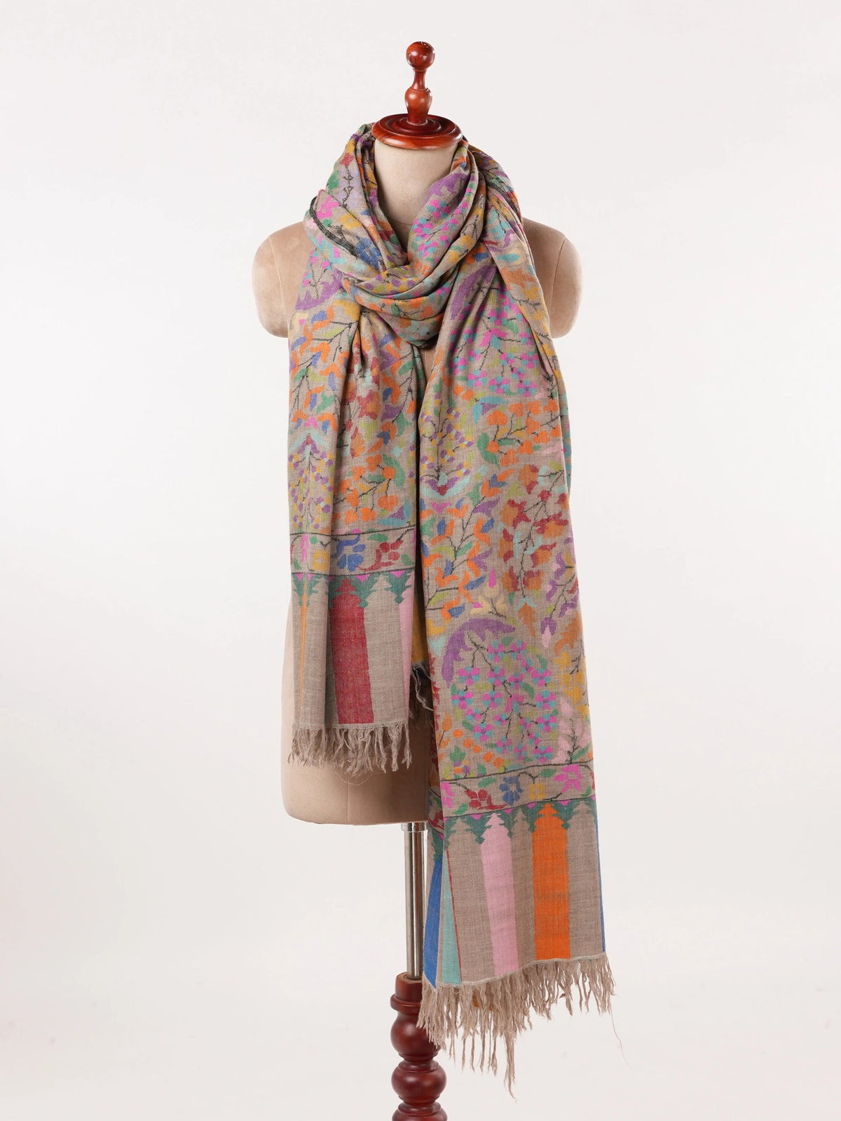 Oversized Beige Kani Handwoven Genuine Pashmina Shawl