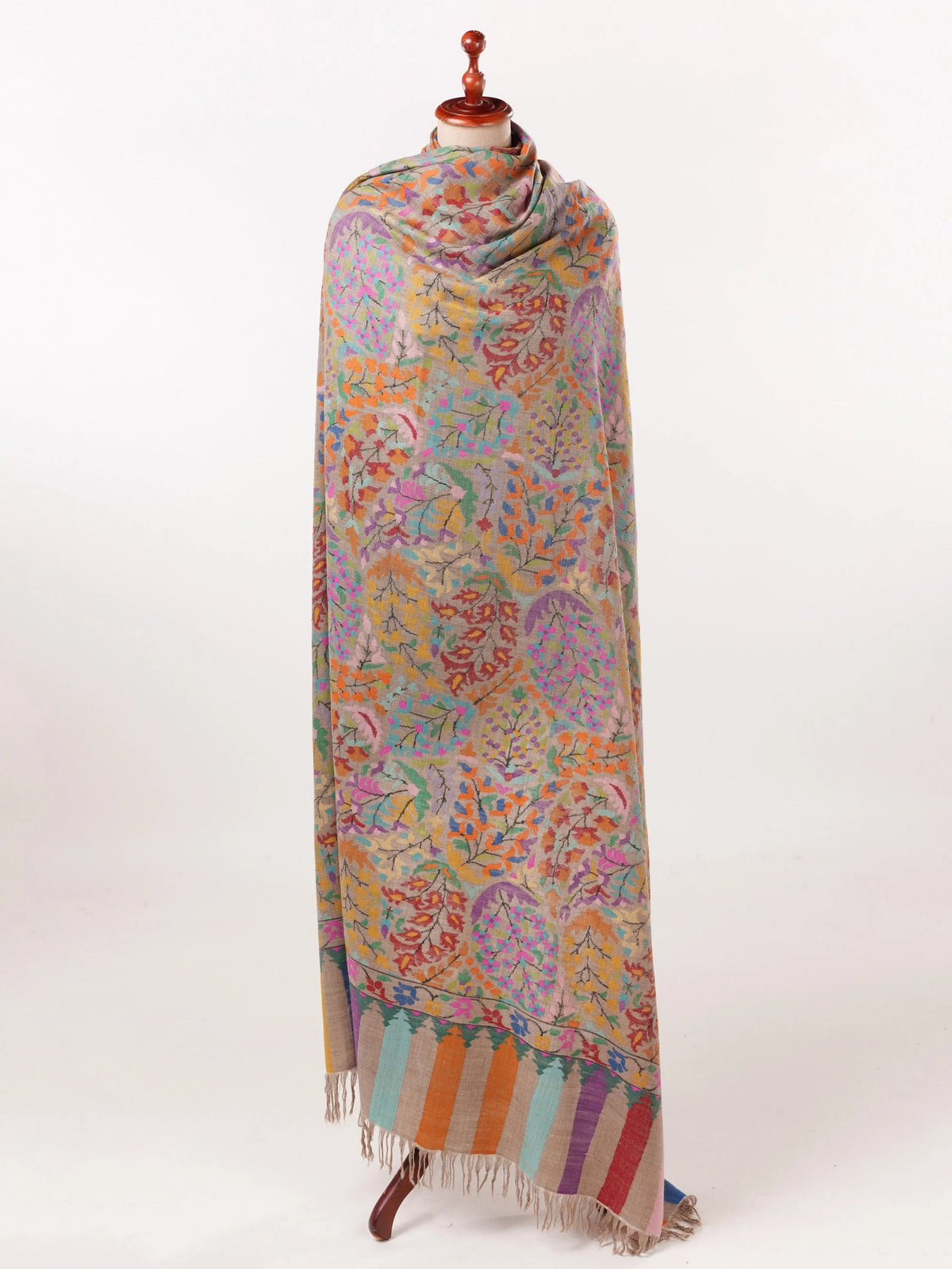 Oversized Beige Kani Handwoven Genuine Pashmina Shawl