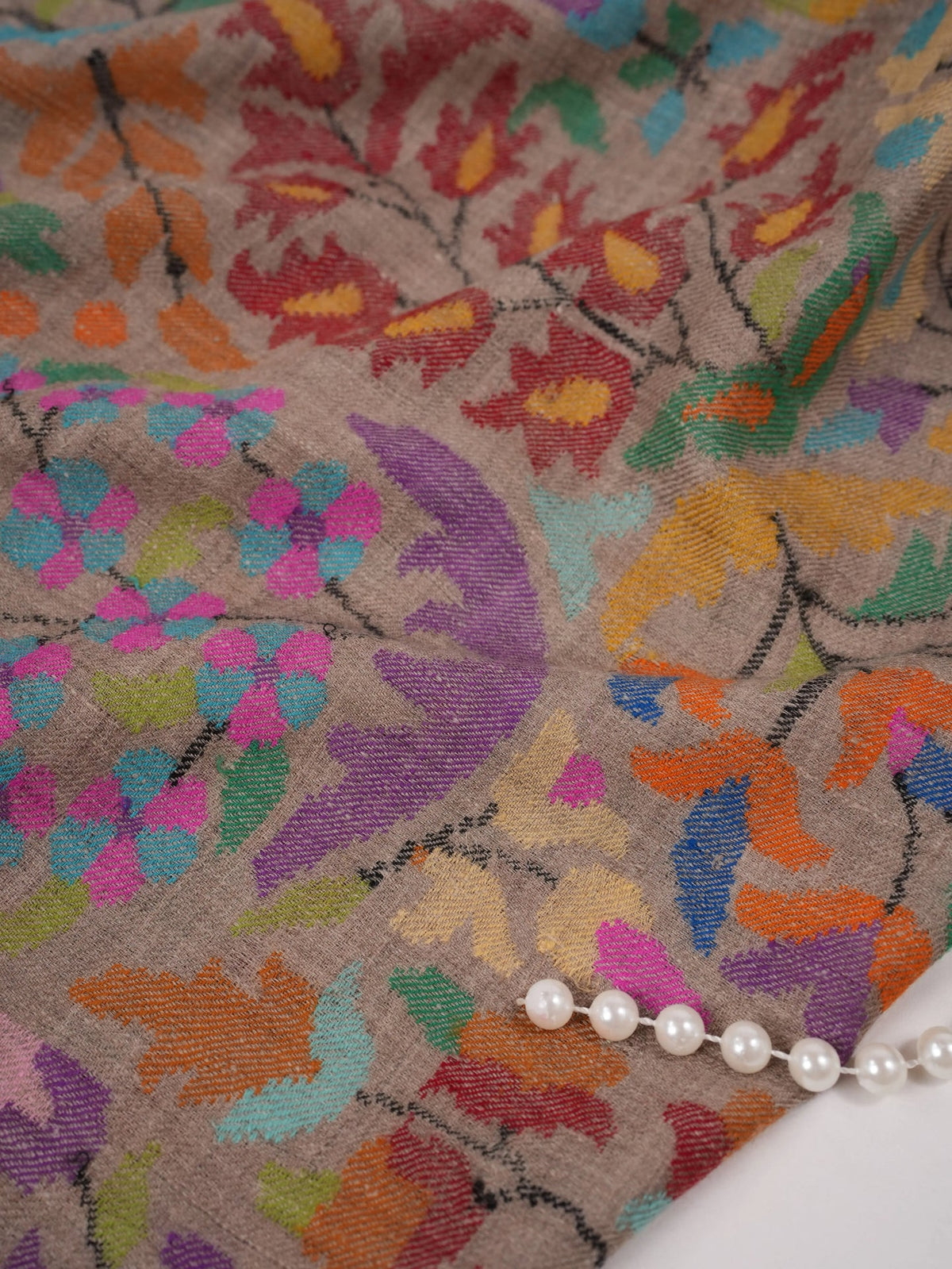 Oversized Beige Kani Handwoven Genuine Pashmina Shawl