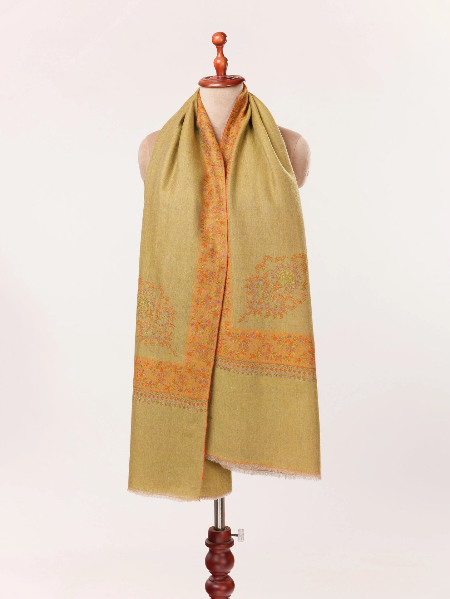 Dualtone Kashmiri Handwoven Pashmina Shawl with Hand Sozni Daurdar Embroidery Shahkaar.com
