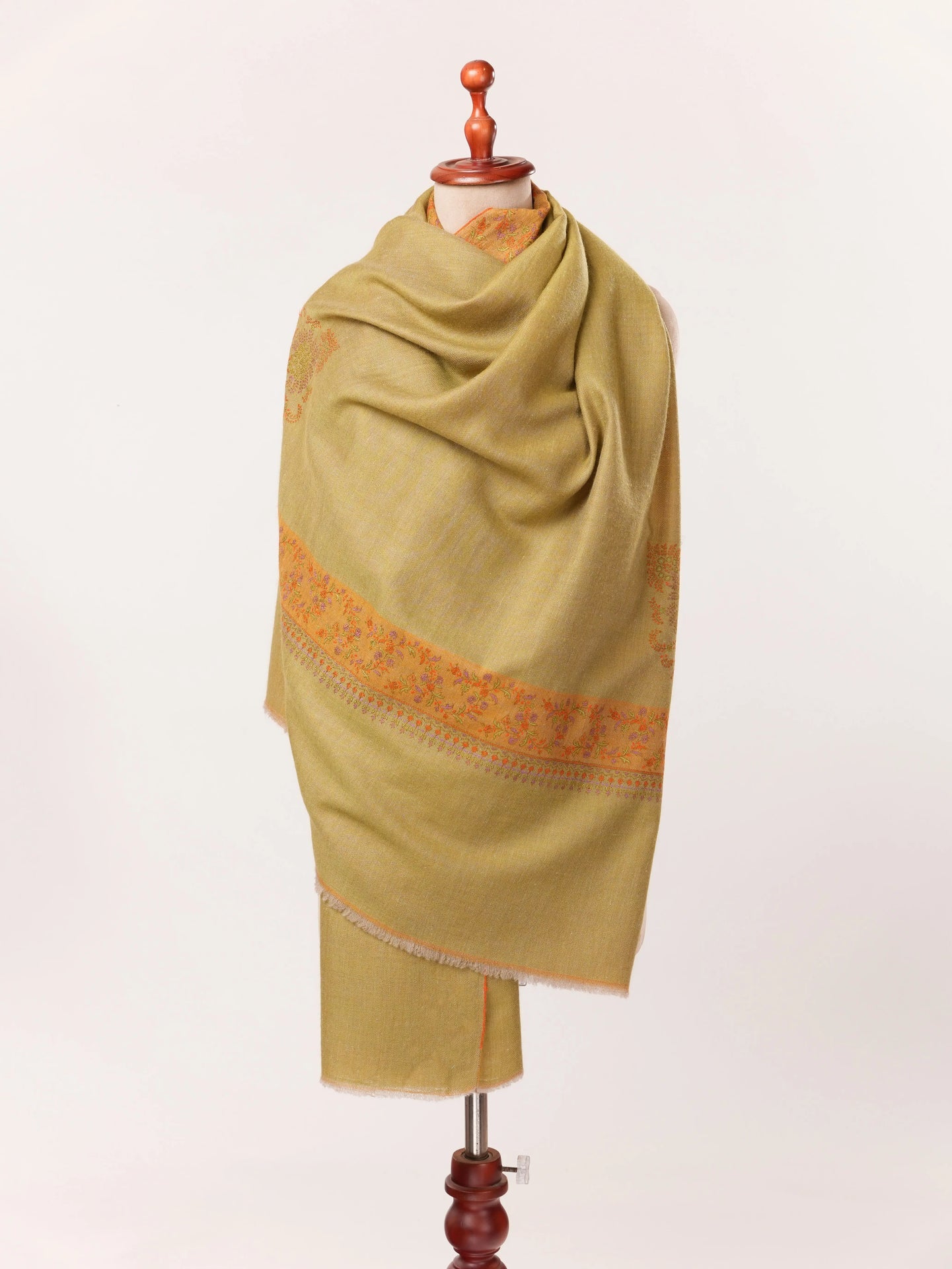 Dualtone Kashmiri Handwoven Pashmina Shawl with Hand Sozni Daurdar Embroidery Shahkaar.com