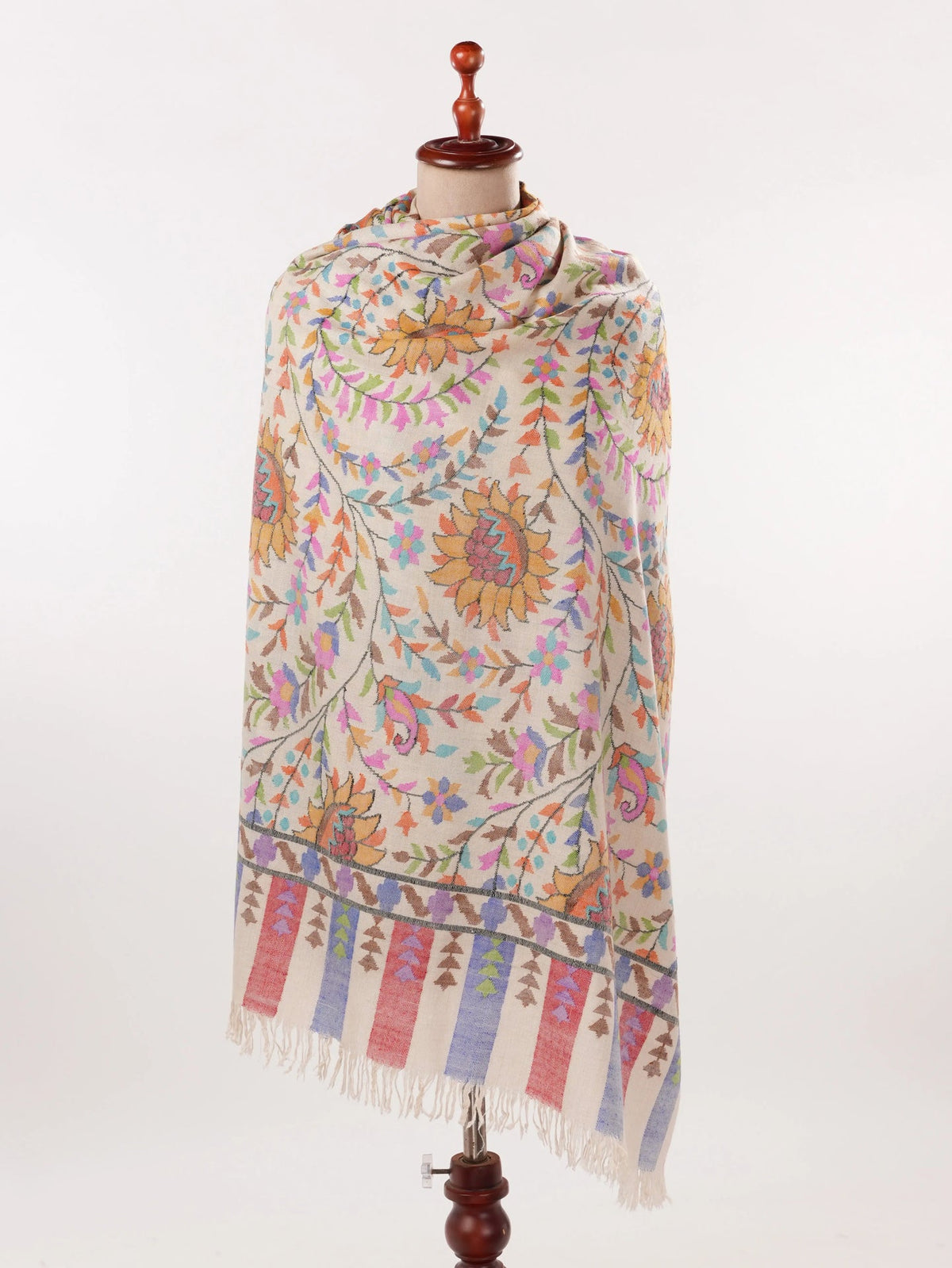 Kani Handwoven Light Natural White Pashmina Shawl Shahkaar.com