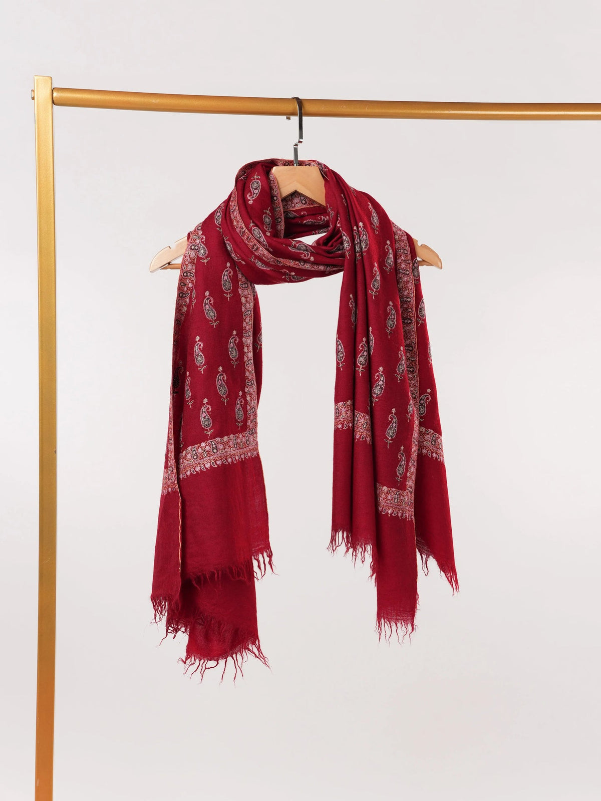 Maroon Pure Pashmina Shawl with Paisley Buteh Hand Sozni Embroidery Shahkaar.com