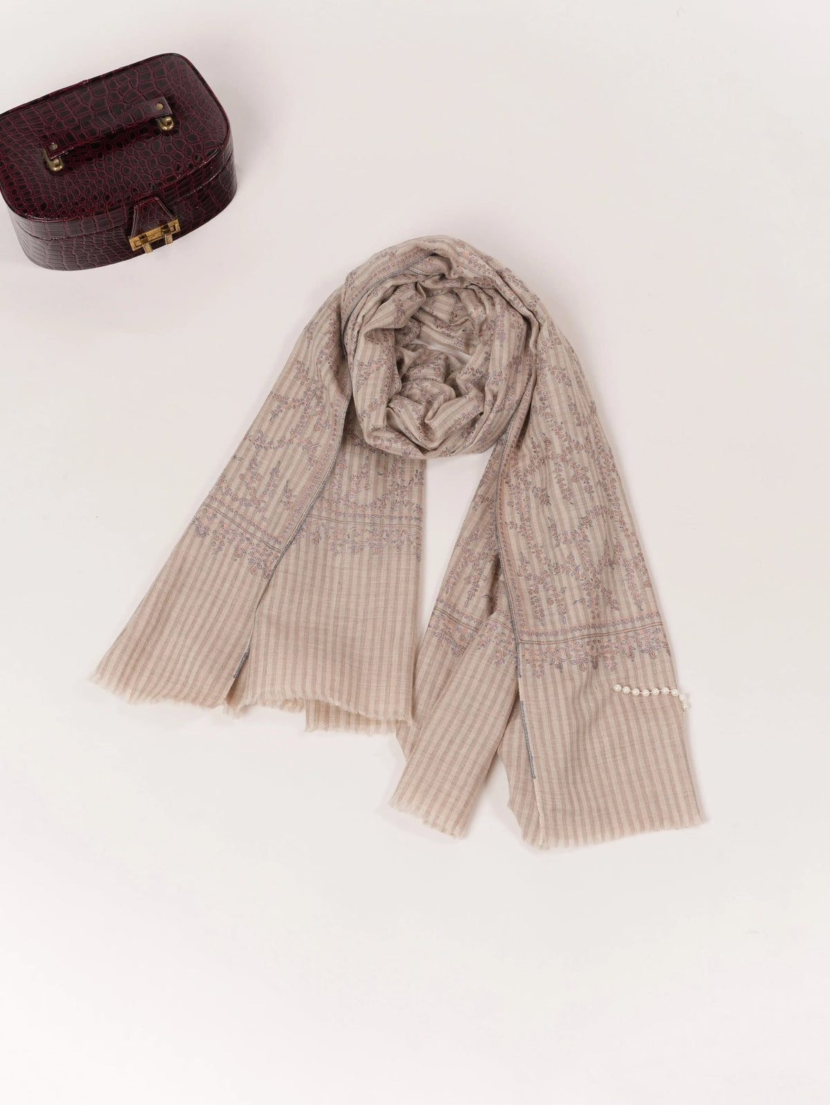Handwoven Jali Baby Soft Pashmina Shawl with Hand Sozni Embroidery Shahkaar.com