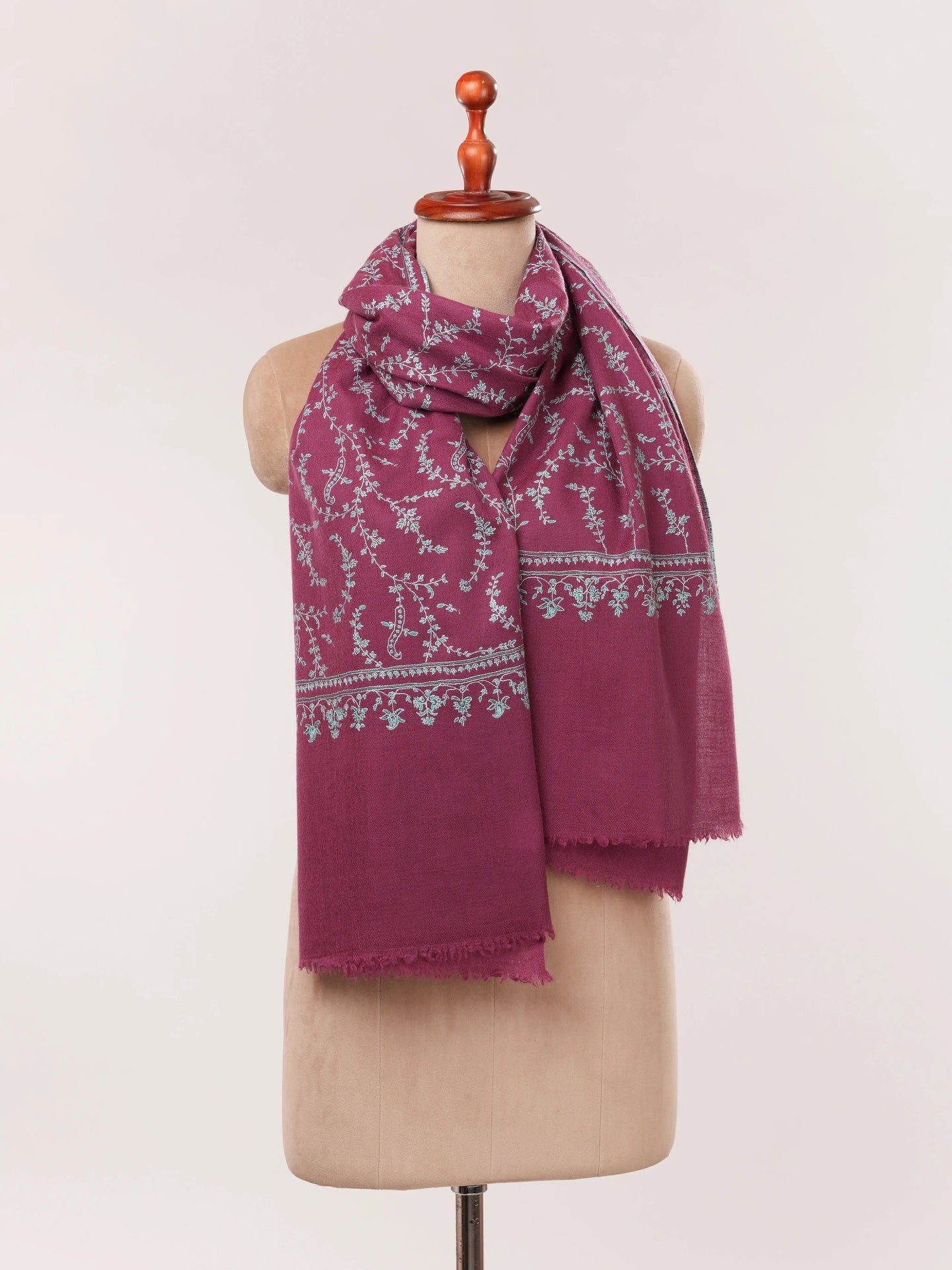 Tyrian Purple Cashmere Scarf with Hand Embroidered Jali Shahkaar.com