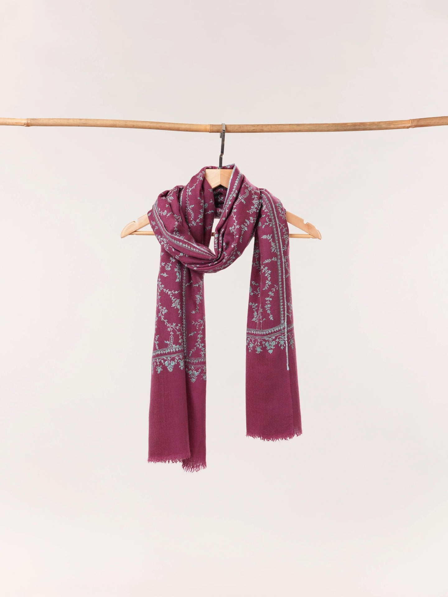 Tyrian Purple Cashmere Scarf with Hand Embroidered Jali Shahkaar.com