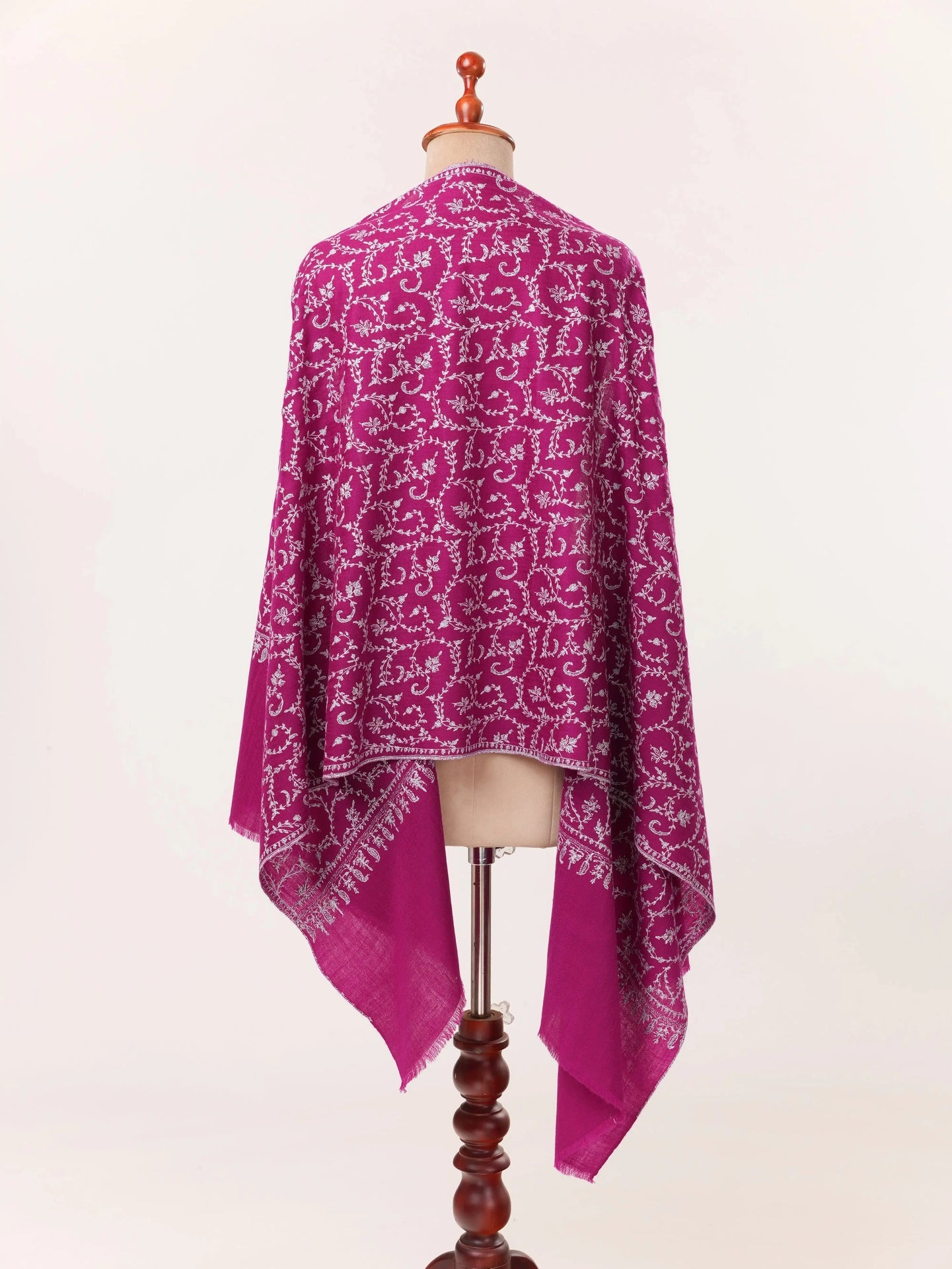 Purple Authentic Handwoven Cashmere Scarf featuring Jali Sozni Embroidery Shahkaar.com
