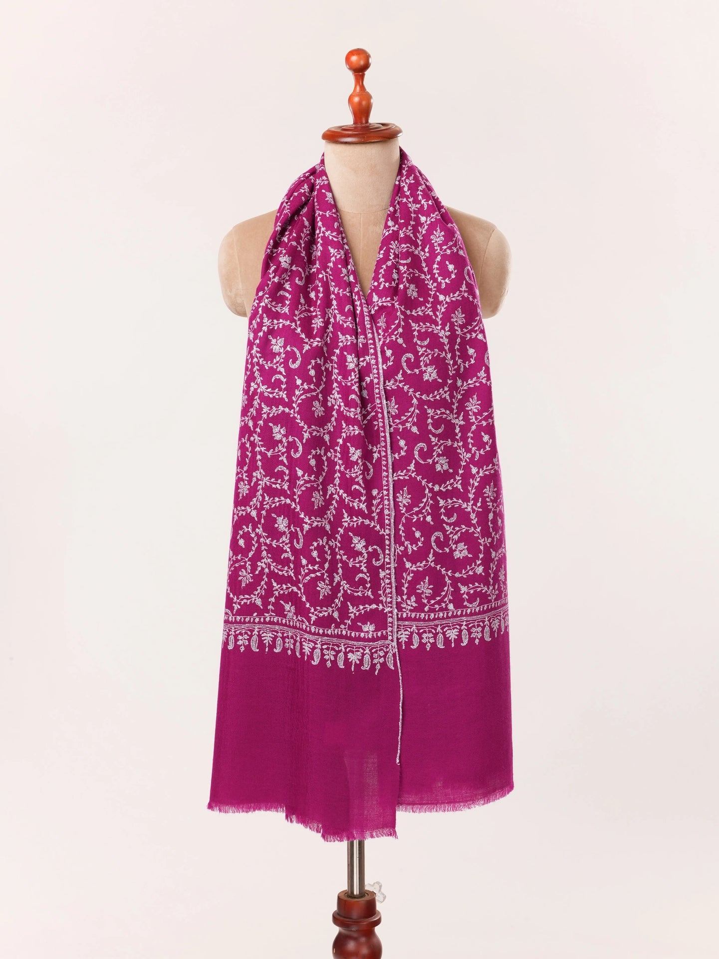 Purple Authentic Handwoven Cashmere Scarf featuring Jali Sozni Embroidery Shahkaar.com