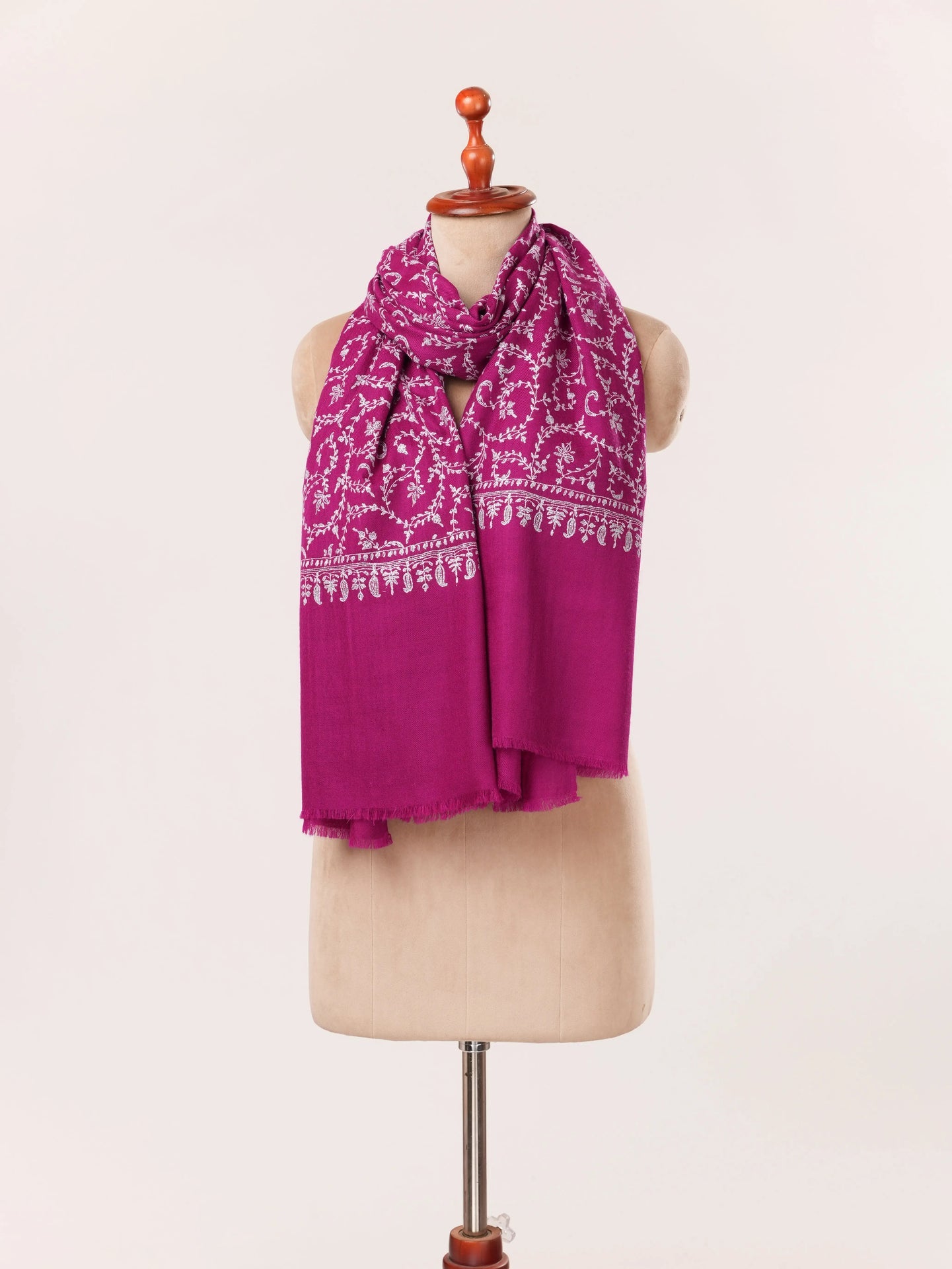 Purple Authentic Handwoven Cashmere Scarf featuring Jali Sozni Embroidery Shahkaar.com