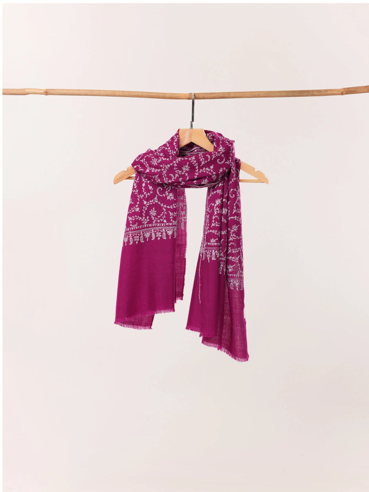 Purple Authentic Handwoven Cashmere Scarf featuring Jali Sozni Embroidery Shahkaar.com