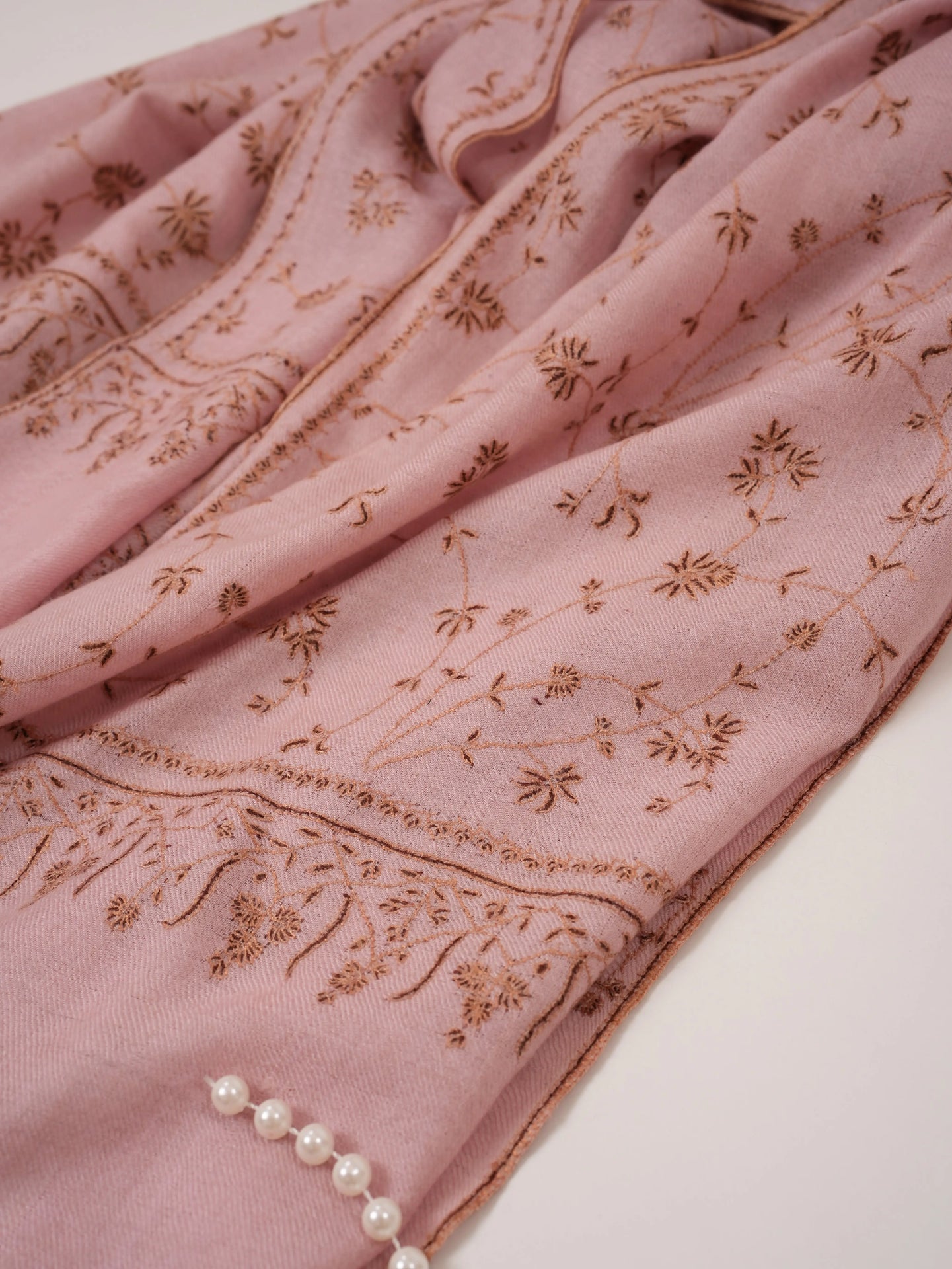 Baby Pink Cashmere Scarf with All Over Jali Hand Embroidery Shahkaar.com