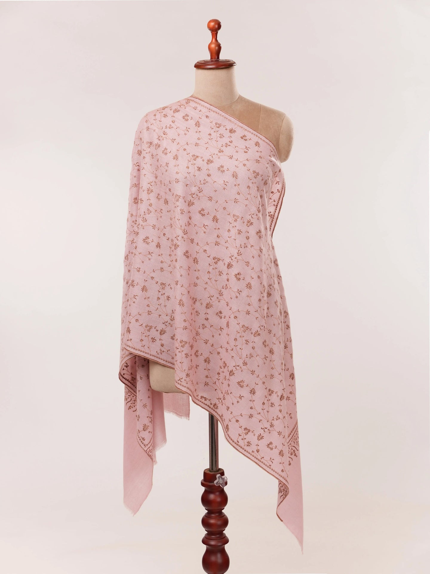 Baby Pink Cashmere Scarf with All Over Jali Hand Embroidery Shahkaar.com