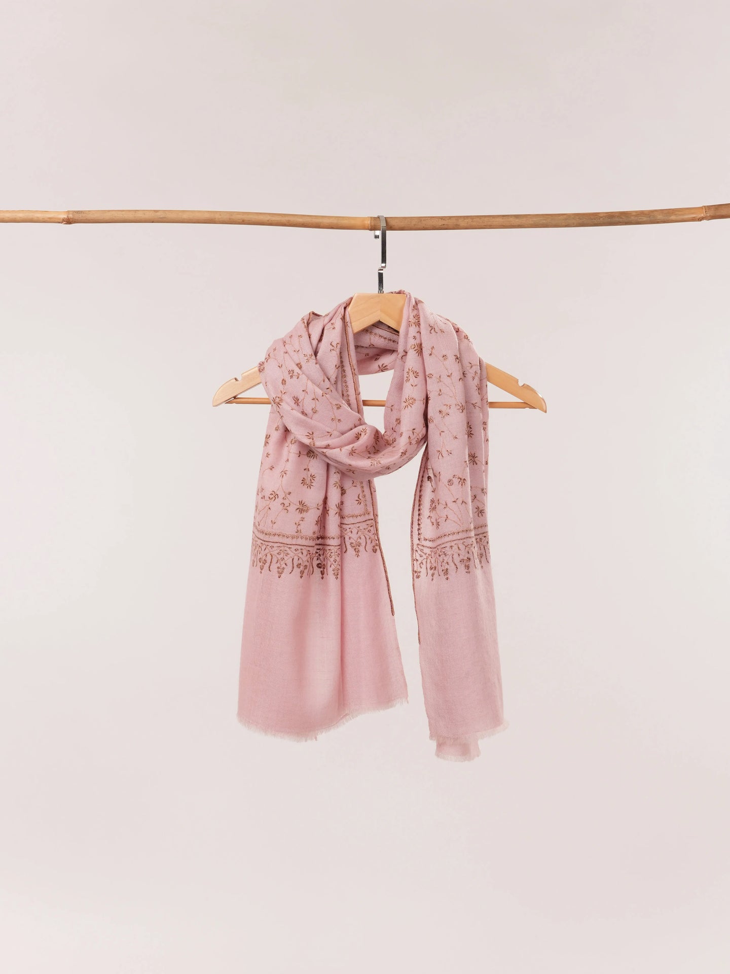 Baby Pink Cashmere Scarf with All Over Jali Hand Embroidery Shahkaar.com