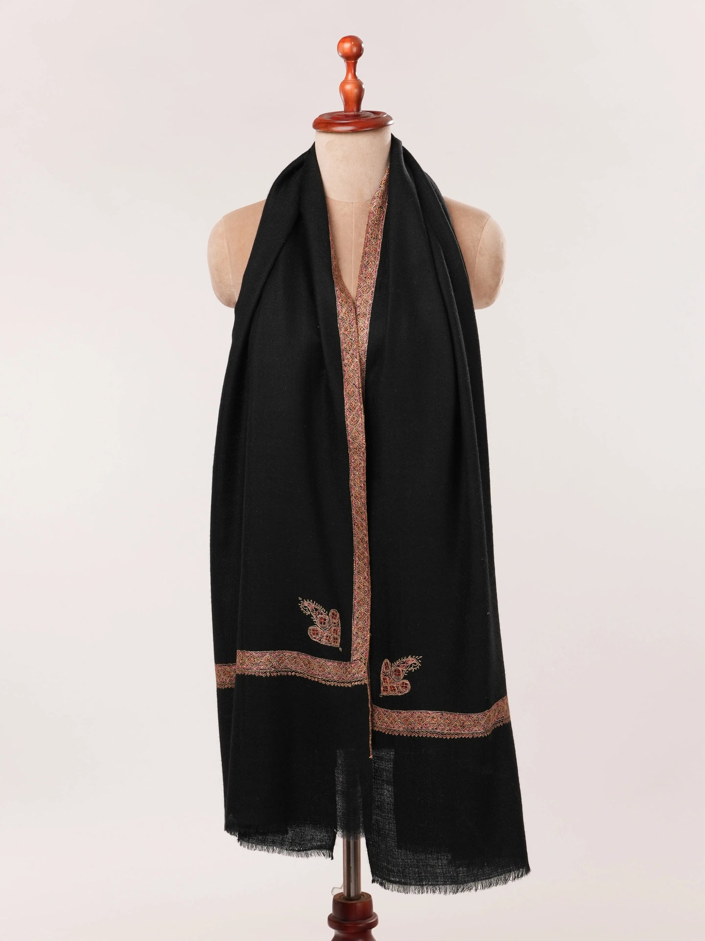 Black Hashia Hand Embroidered Soft Cashmere Scarf Shahkaar.com