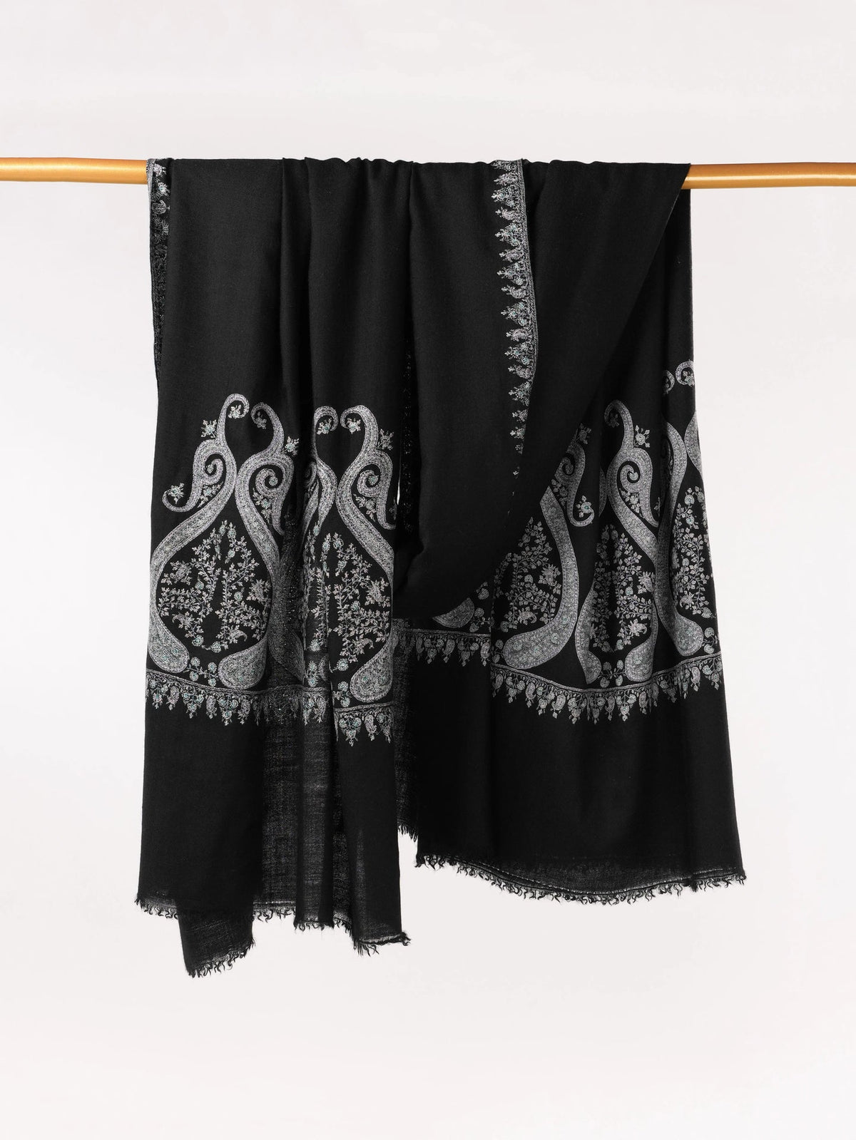 Black Oversized Handwoven Pashmina Shawl with Palldar Hand Embroidery