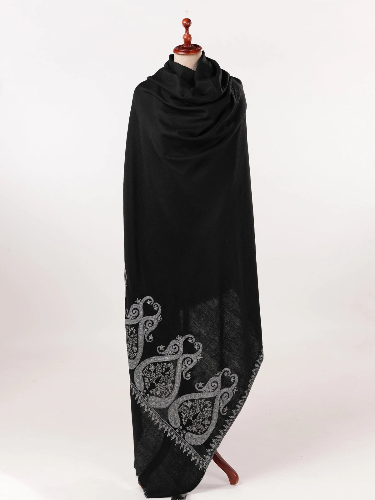 Black Oversized Handwoven Pashmina Shawl with Palldar Hand Embroidery