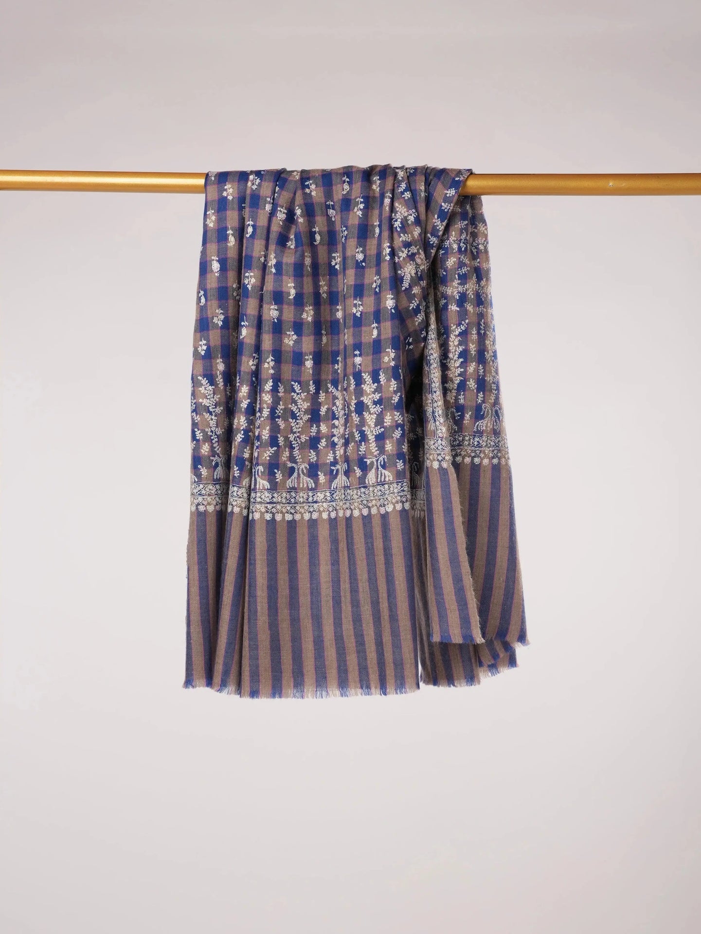 Handwoven Check Shawl Pure Pashmina with Hand Buteh Embroidery Shahkaar.com