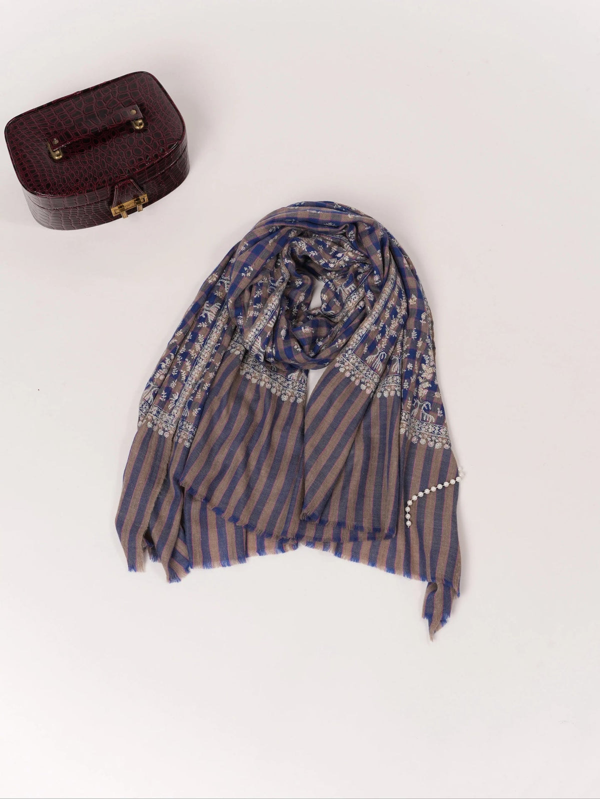Handwoven Check Shawl Pure Pashmina with Hand Buteh Embroidery Shahkaar.com