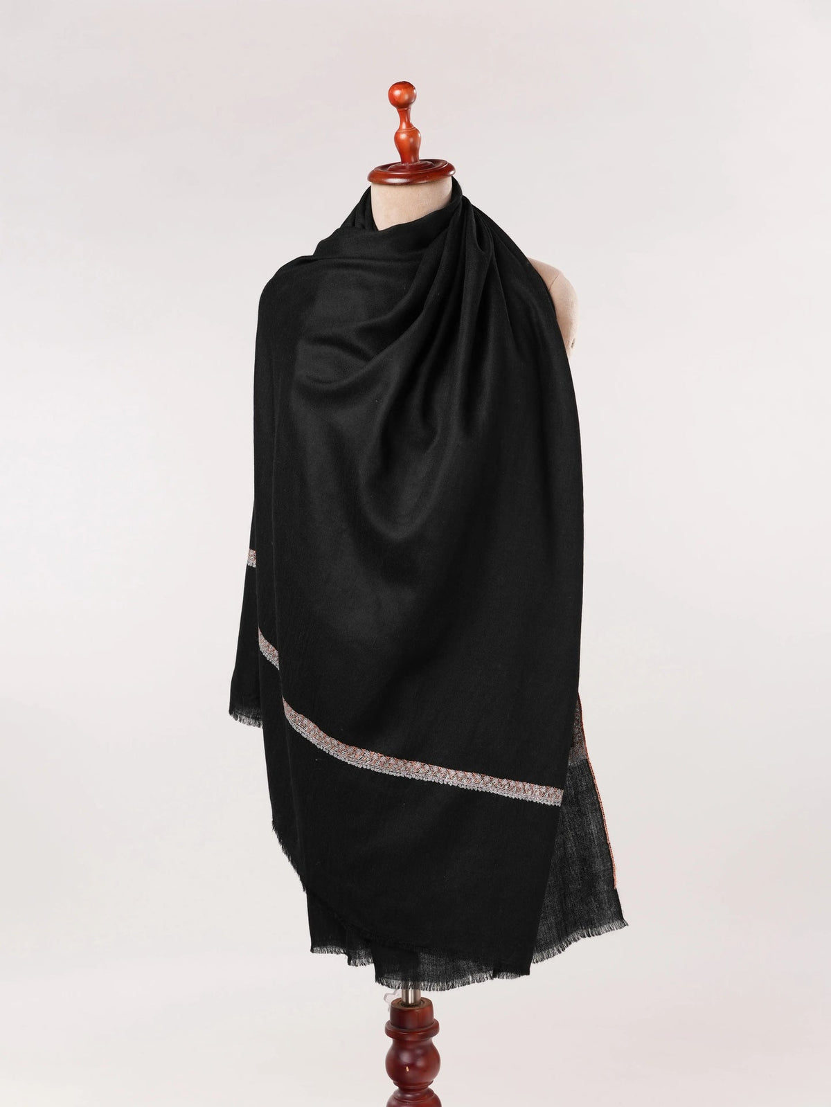 Soft Pashmina Kashmiri Handwoven Black Shawl with Baildar Hand Sozni Embroidery Shahkaar.com