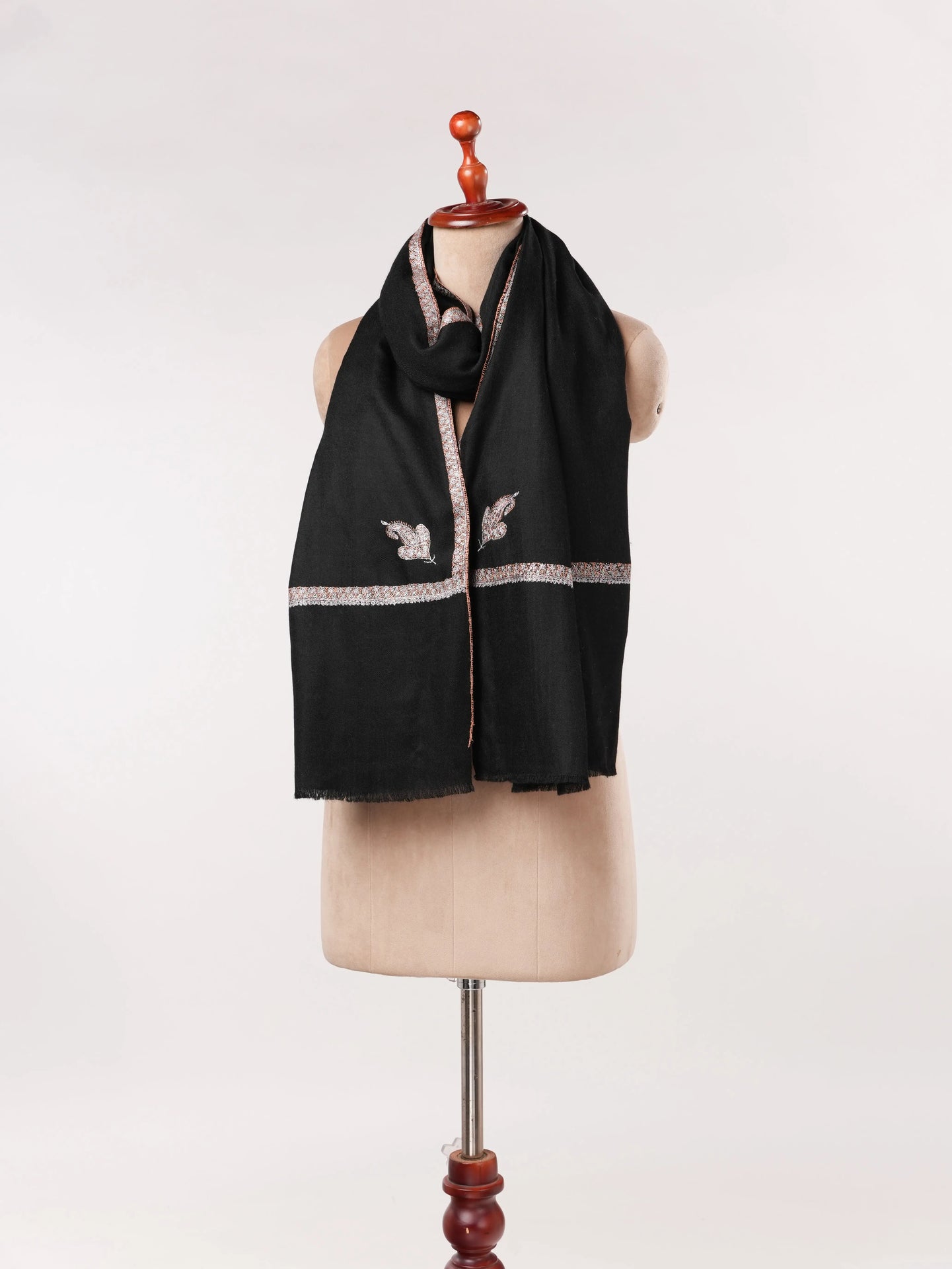 Soft Pashmina Kashmiri Handwoven Black Shawl with Baildar Hand Sozni Embroidery Shahkaar.com