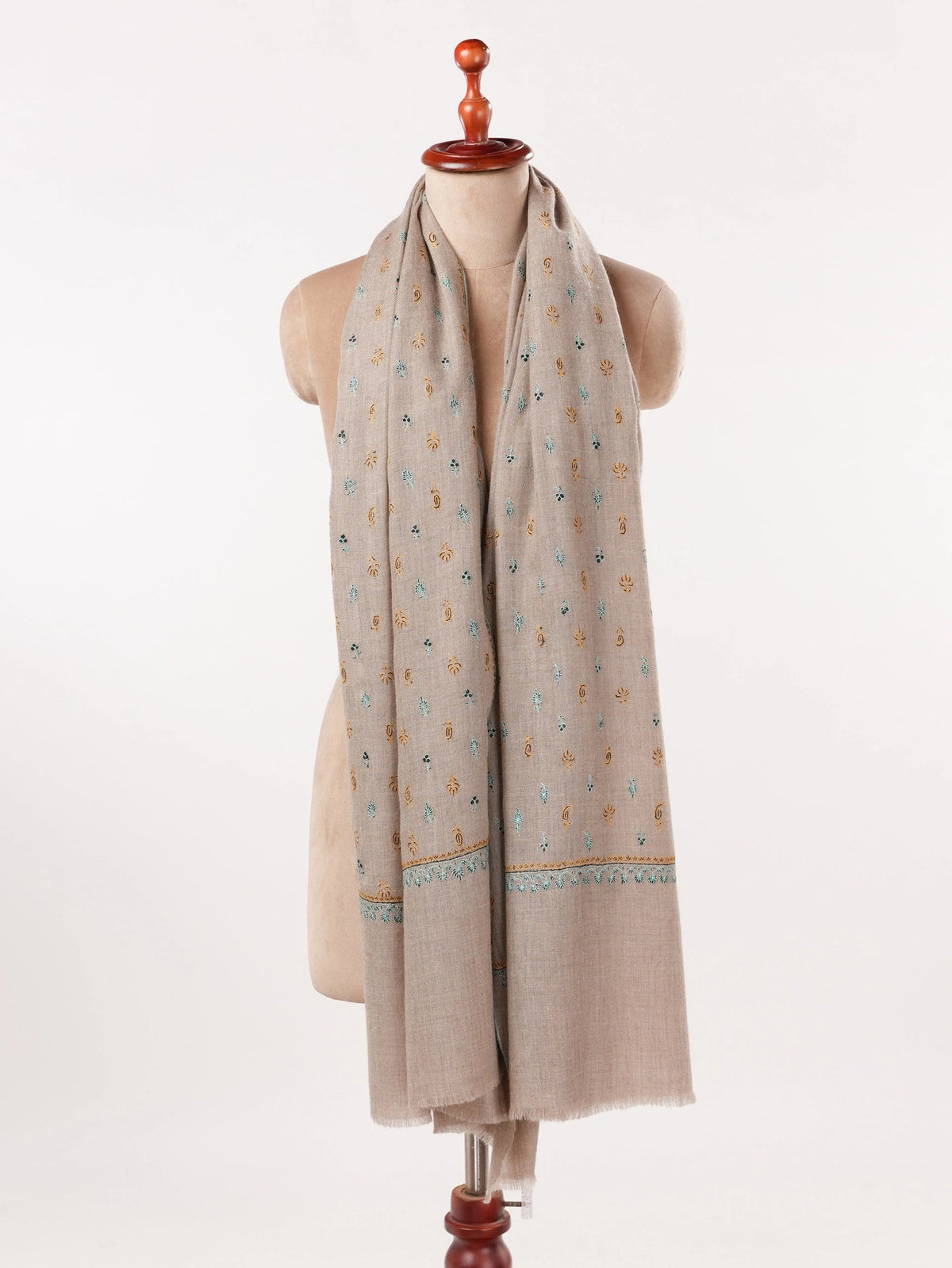 Sozni Buteh Embroidered Natural Beige Original Handwoven Pashmina Shawl