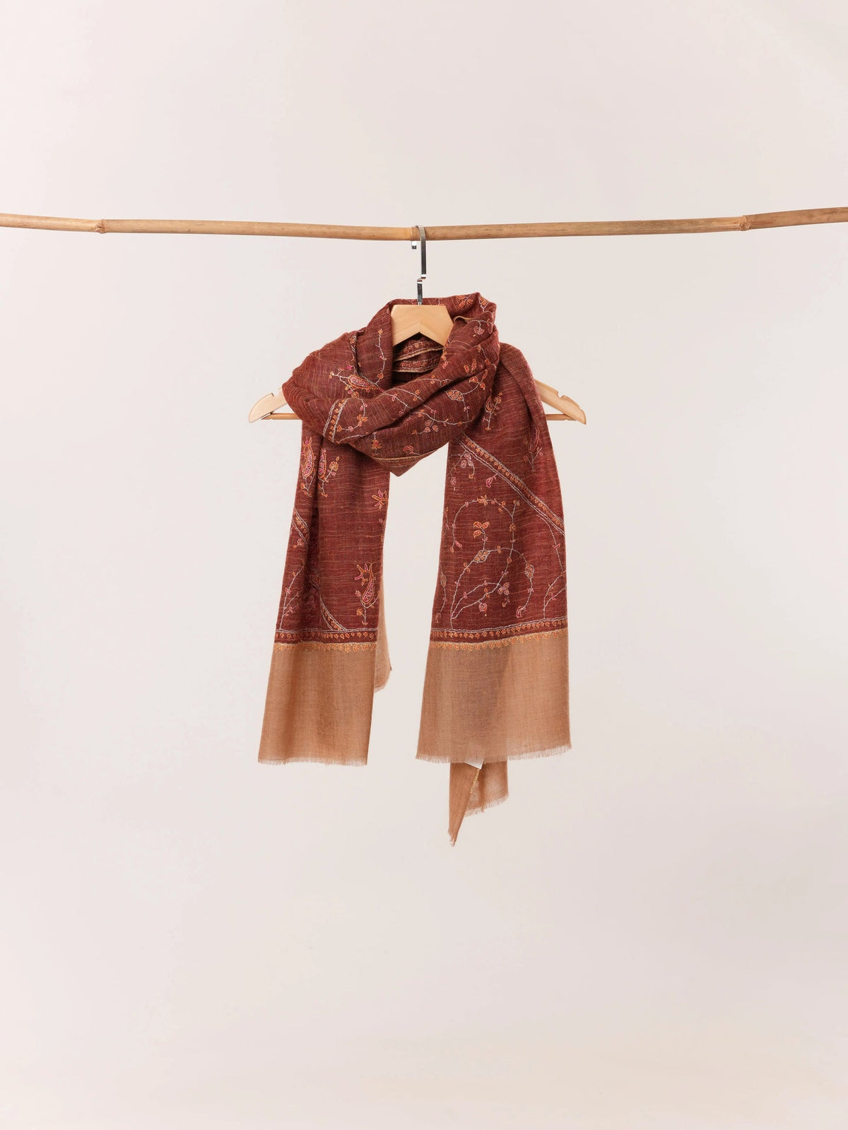 Jali Sozni Embroidery Kashmiri Handwoven Scarf in Cashmere Shahkaar.com
