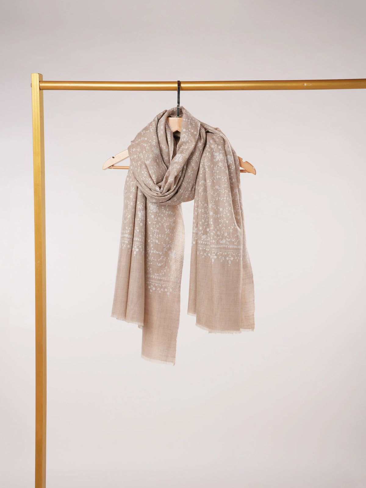 White Hand Embroidered Jali Natural White Kashmiri Handwoven Pashmina Shawl Shahkaar.com