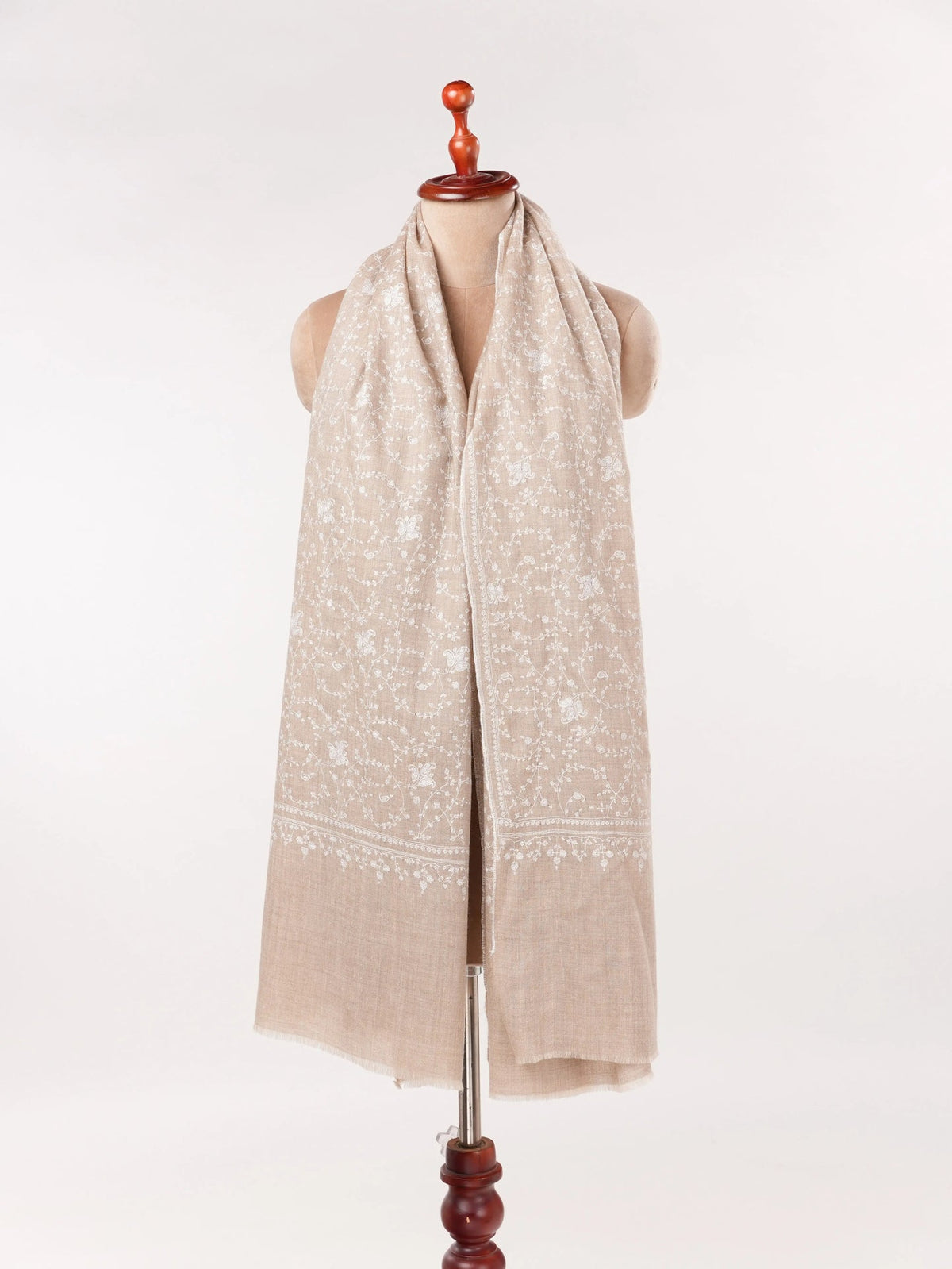 White Hand Embroidered Jali Natural White Kashmiri Handwoven Pashmina Shawl Shahkaar.com