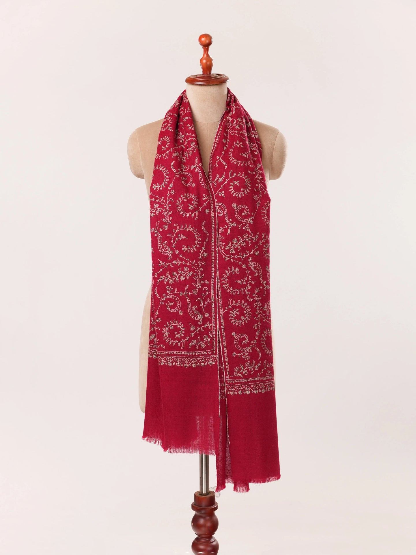 Maroon Baby Soft Cashmere Scarf with Jali Hand Sozni Embroidery Shahkaar.com