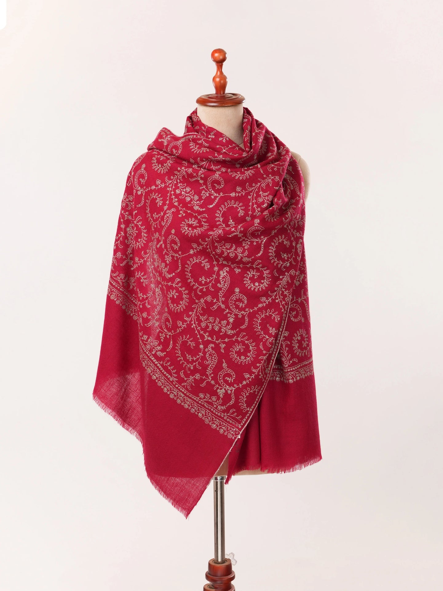 Maroon Baby Soft Cashmere Scarf with Jali Hand Sozni Embroidery Shahkaar.com