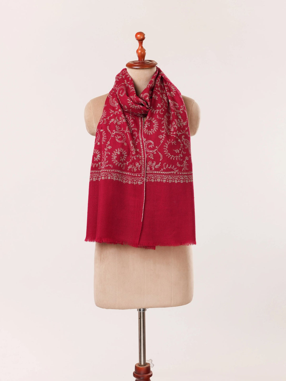 Maroon Baby Soft Cashmere Scarf with Jali Hand Sozni Embroidery Shahkaar.com