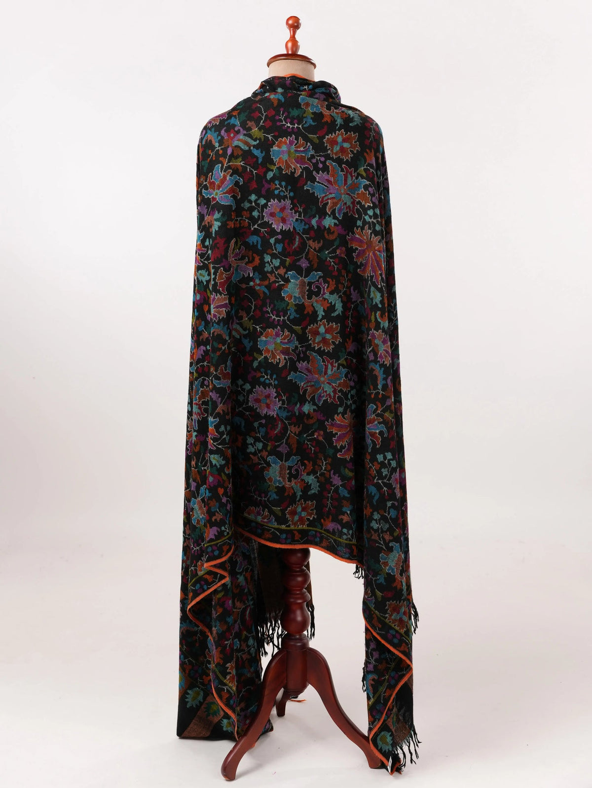 Kashmiri Black Kani Handwoven Authentic Long Pashmina Shawl