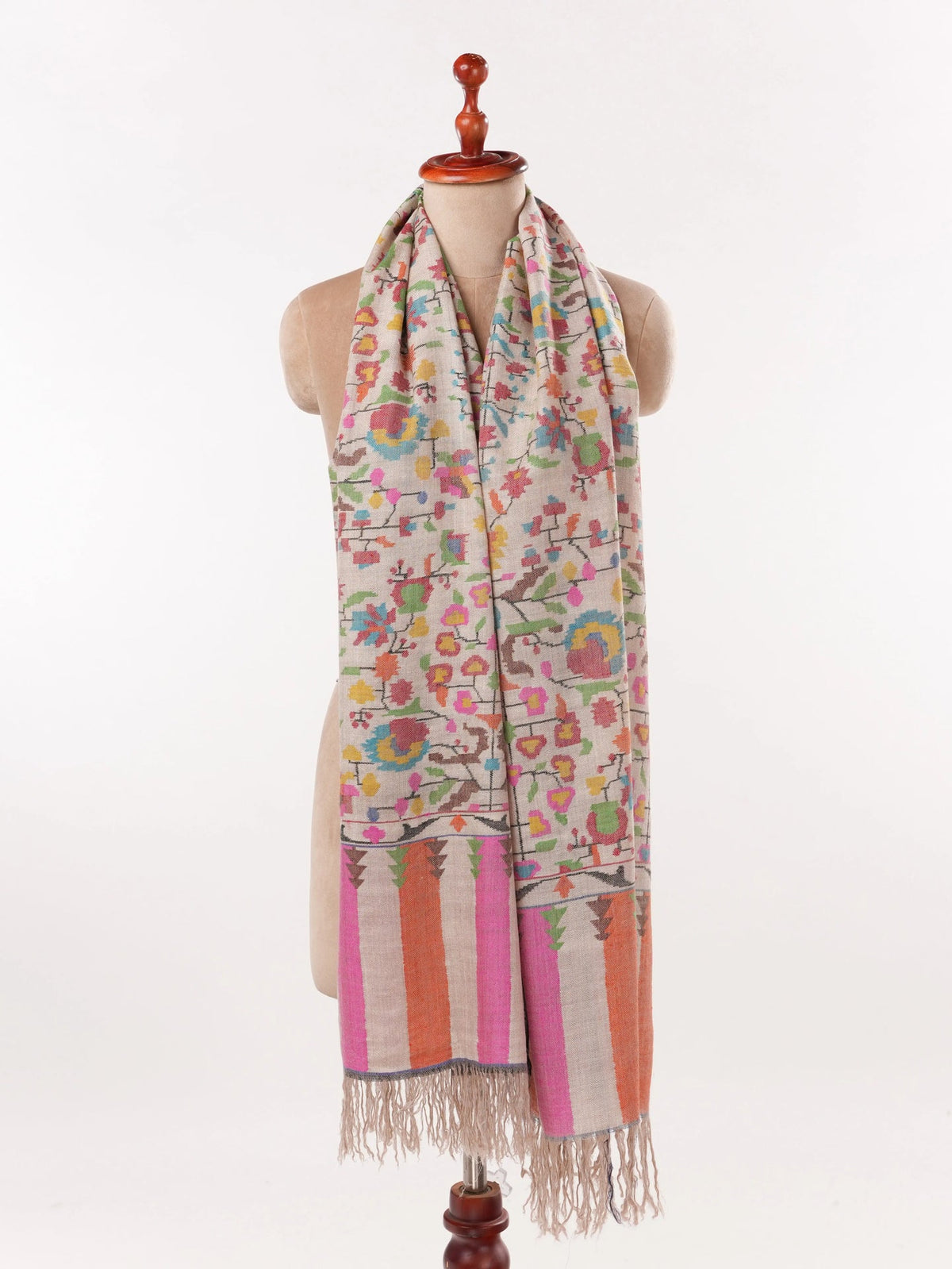 Handwoven Kani Natural Silver Authentic Cashmere Scarf