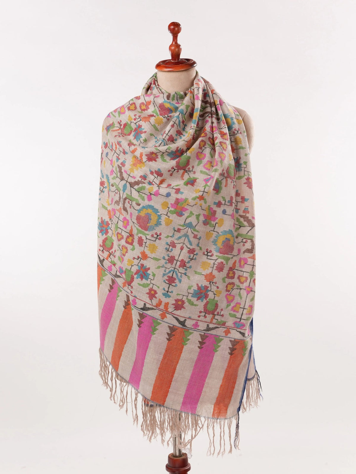 Handwoven Kani Natural Silver Authentic Cashmere Scarf