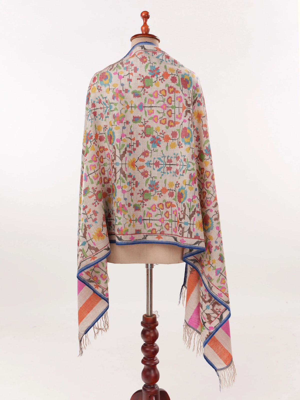 Handwoven Kani Natural Silver Authentic Cashmere Scarf