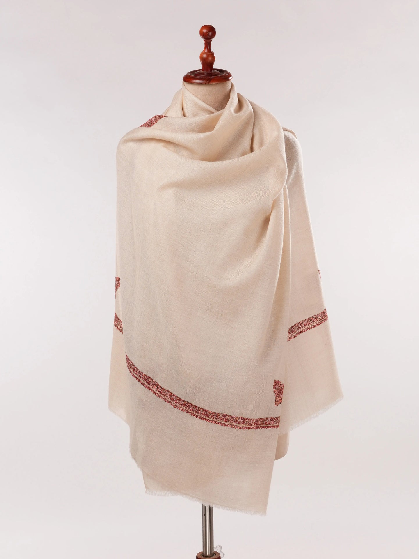 Natural White Cashmere Scarf with Hashia Classic Embroidery Shahkaar.com