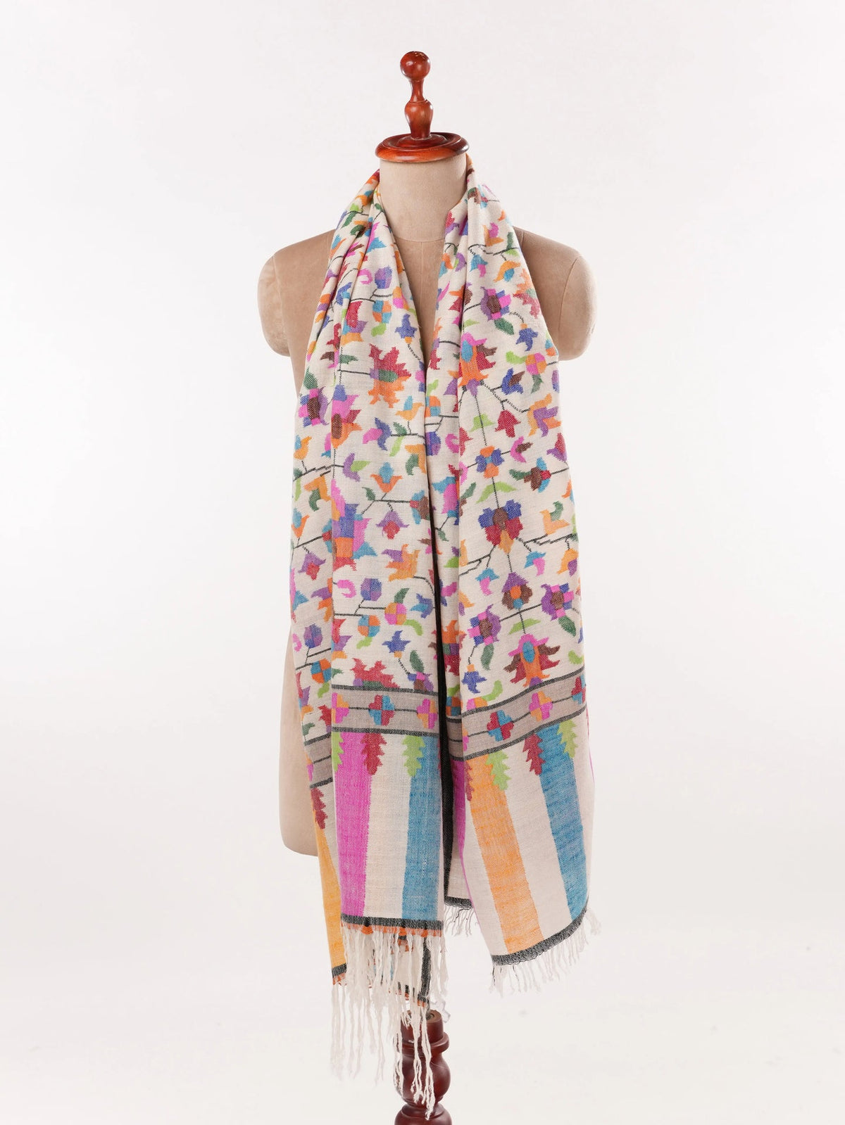 Natural White Handwoven Kani Classic Cashmere Scarf