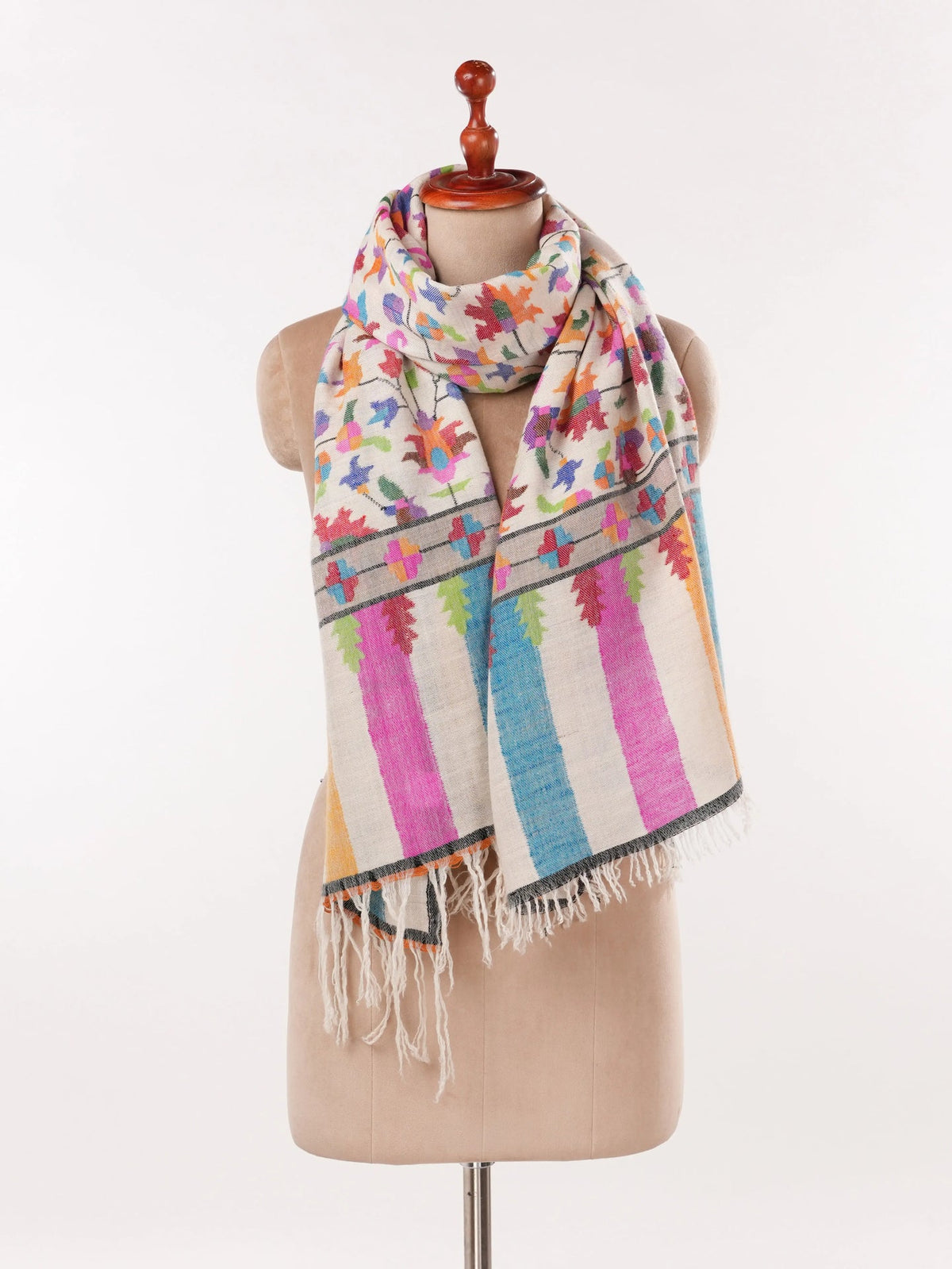 Natural White Handwoven Kani Classic Cashmere Scarf