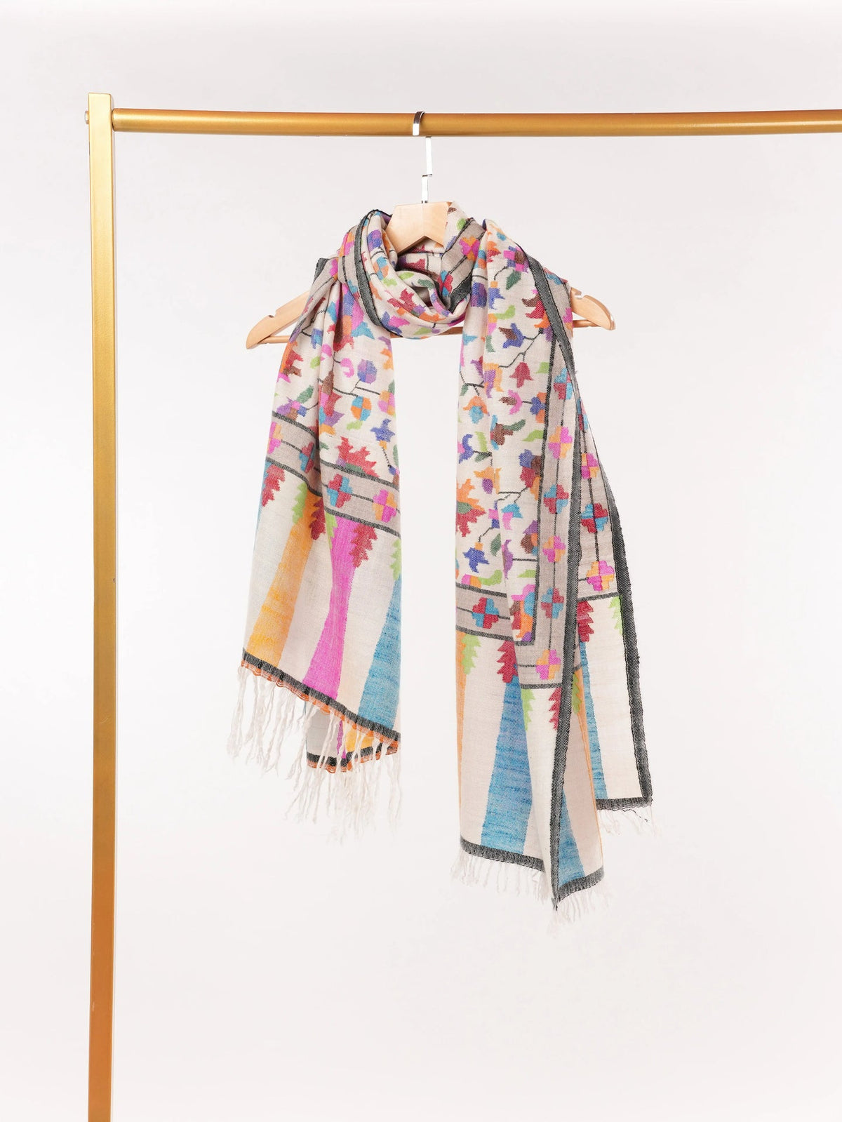 Natural White Handwoven Kani Classic Cashmere Scarf