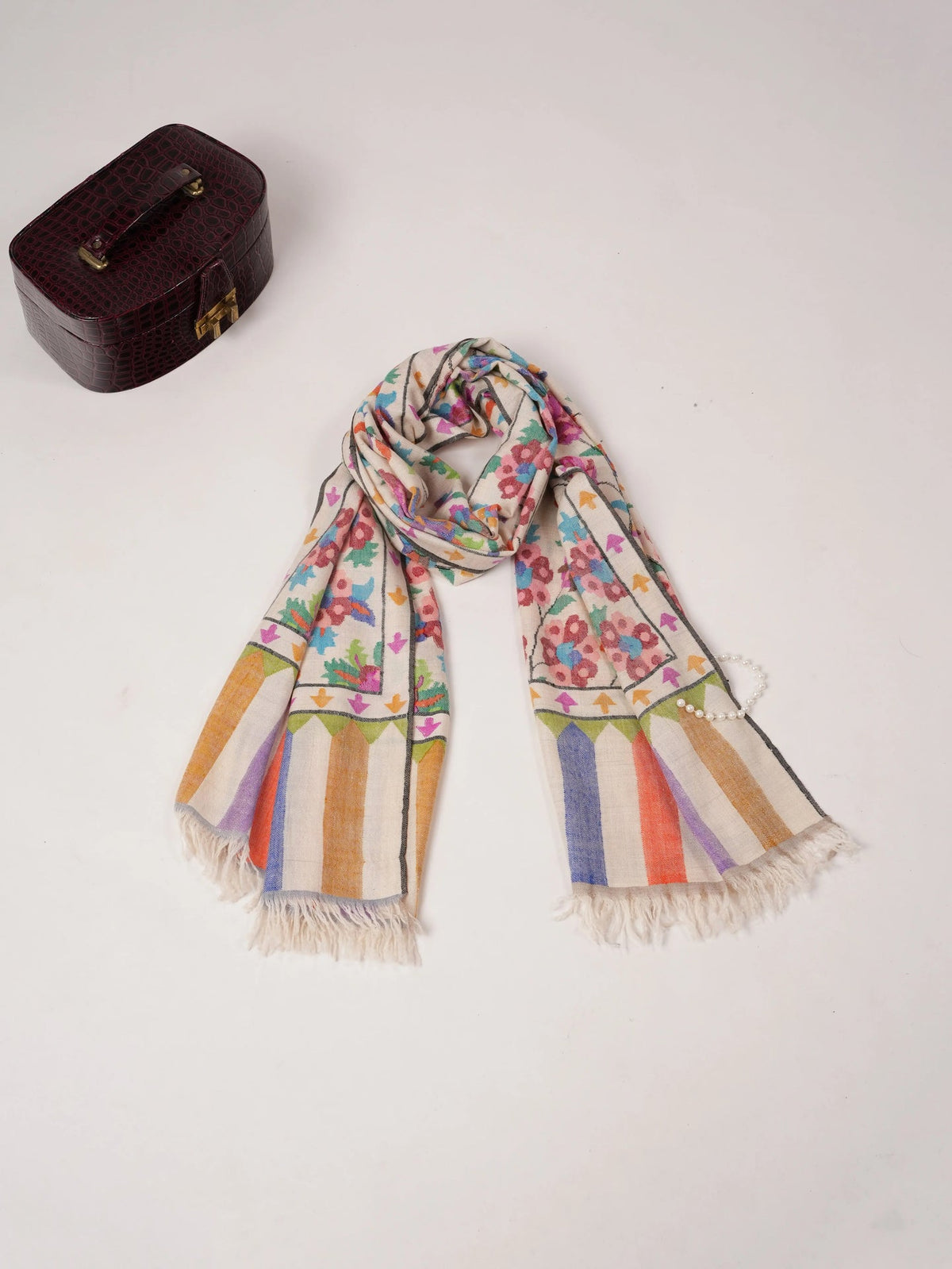 Natural White Handwoven Soft Kani Cashmere Scarf