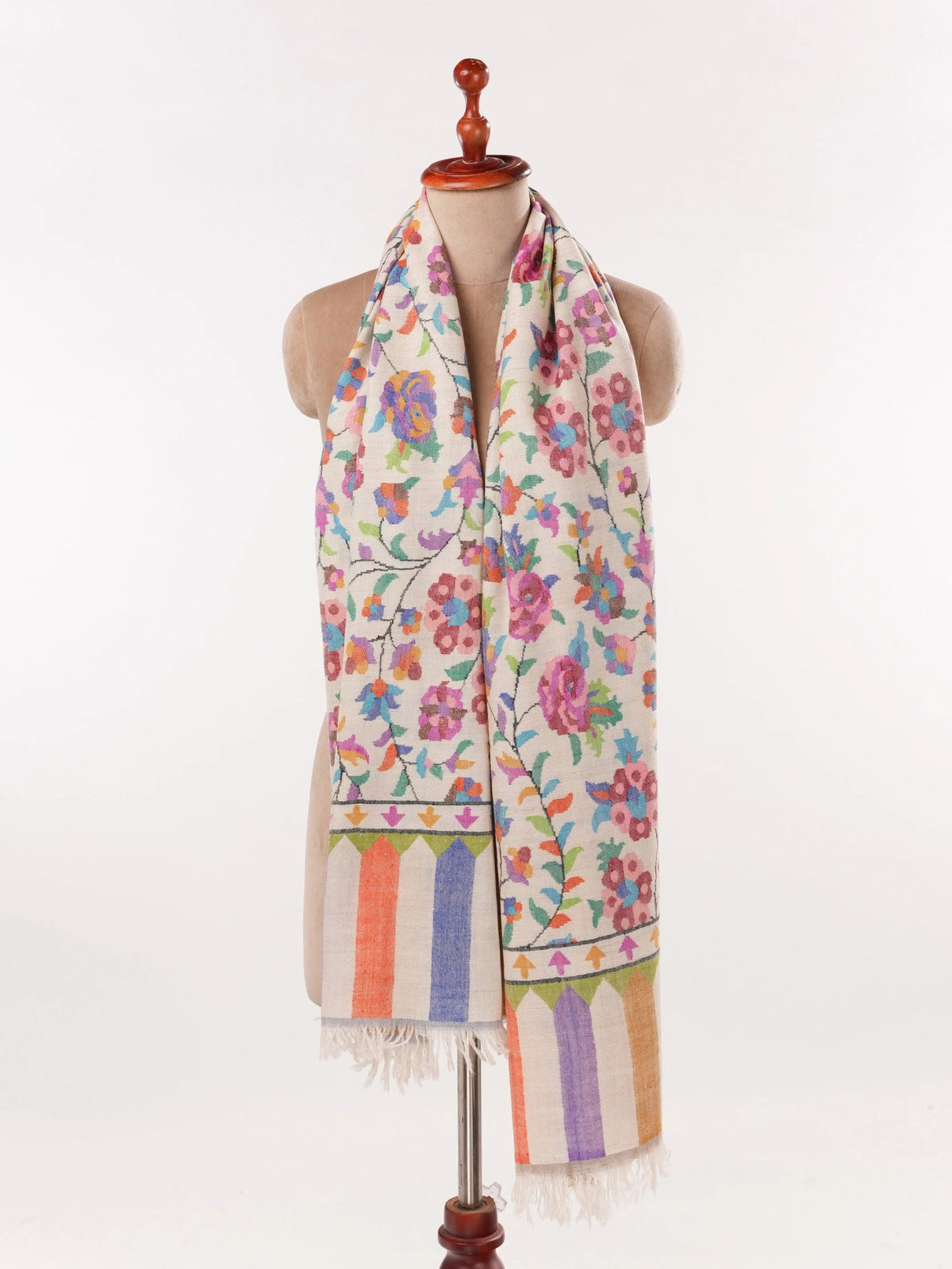 Natural White Handwoven Soft Kani Cashmere Scarf