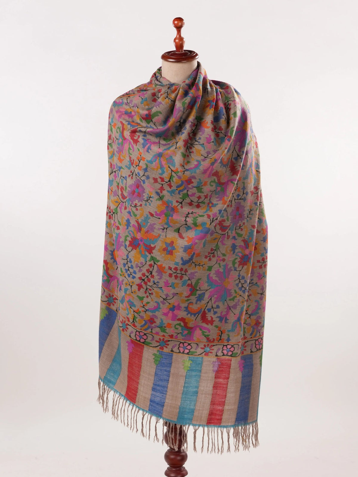 Handwoven Taupe Kani Genuine Pashmina Shawl Shahkaar.com